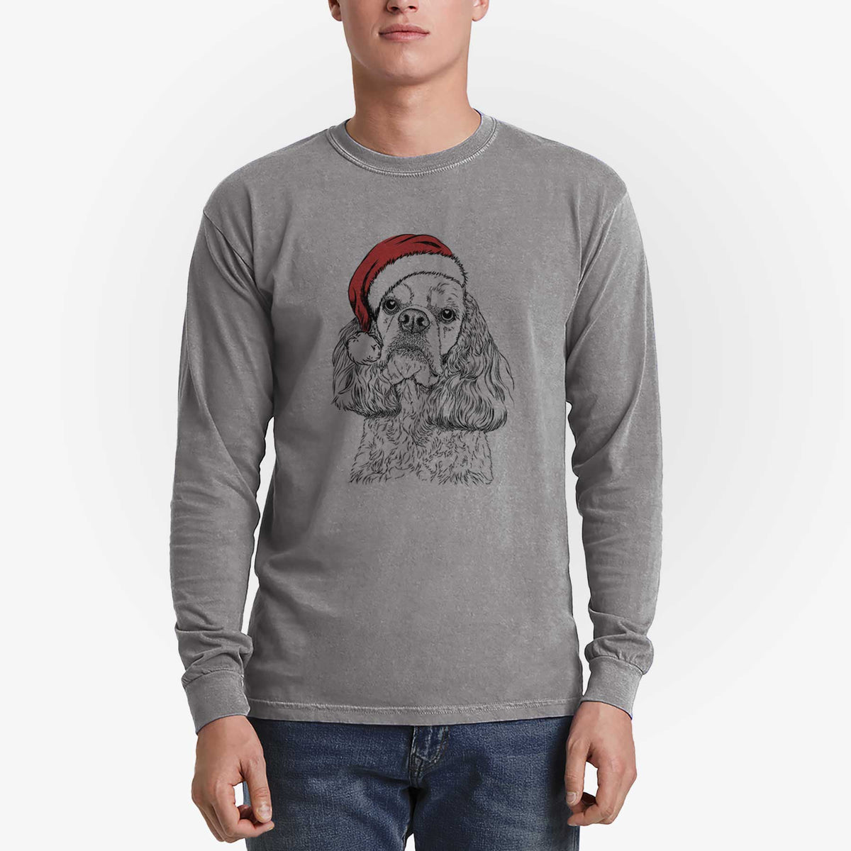 Santa Bailey the American Cocker Spaniel - Men's Heavyweight 100% Cotton Long Sleeve