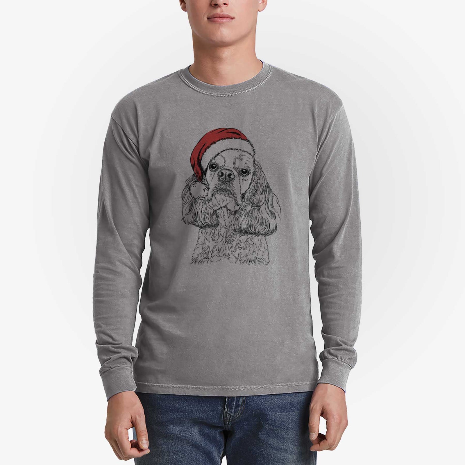 Santa Bailey the American Cocker Spaniel - Men's Heavyweight 100% Cotton Long Sleeve