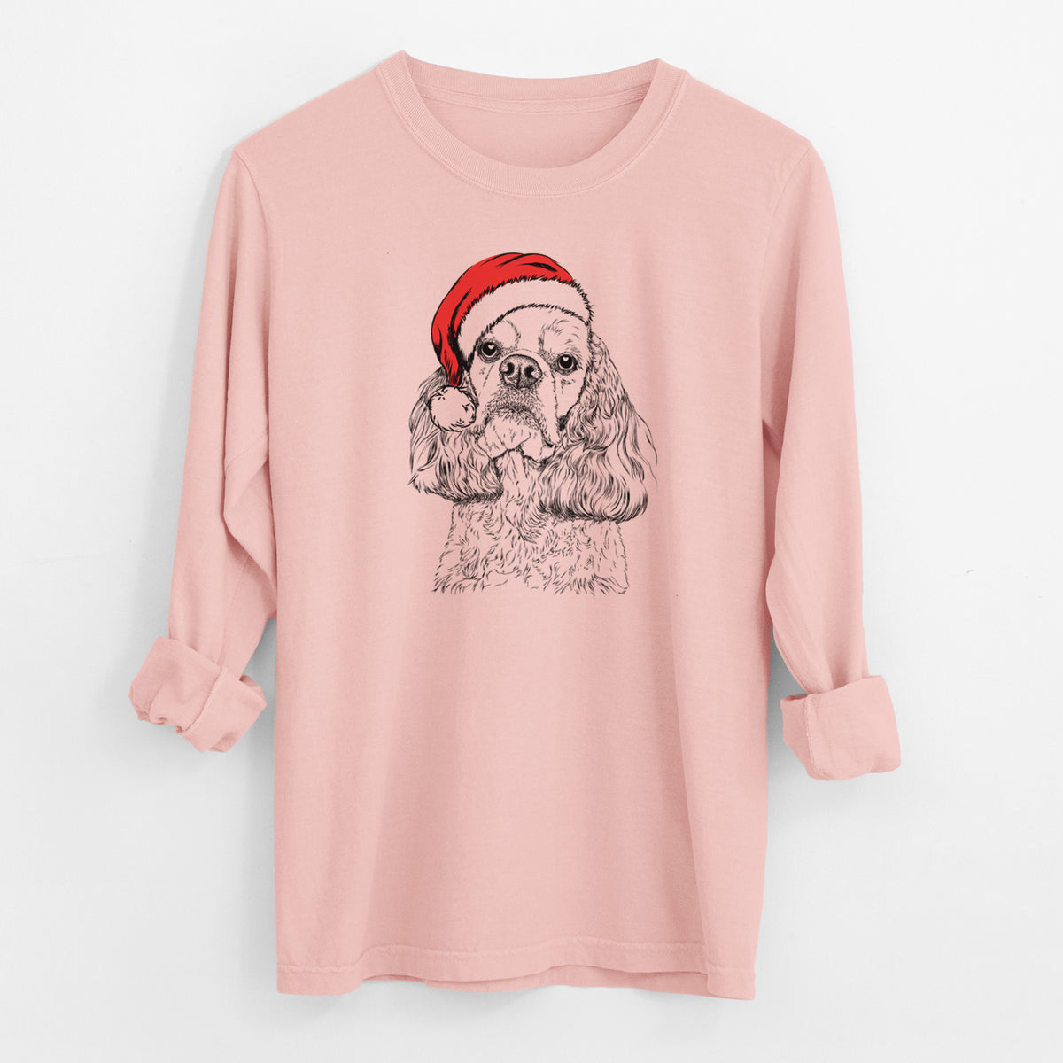 Santa Bailey the American Cocker Spaniel - Men's Heavyweight 100% Cotton Long Sleeve