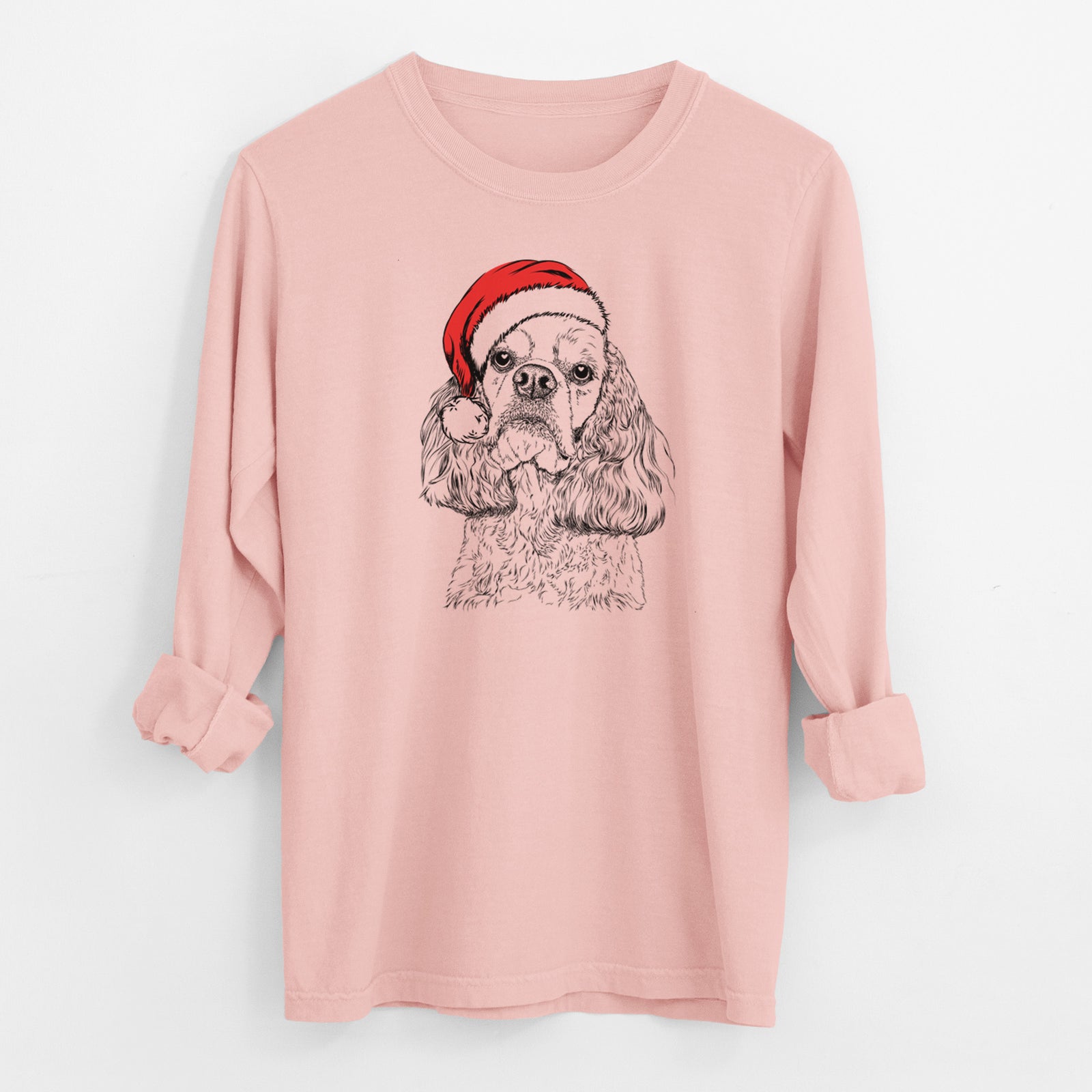 Santa Bailey the American Cocker Spaniel - Men's Heavyweight 100% Cotton Long Sleeve