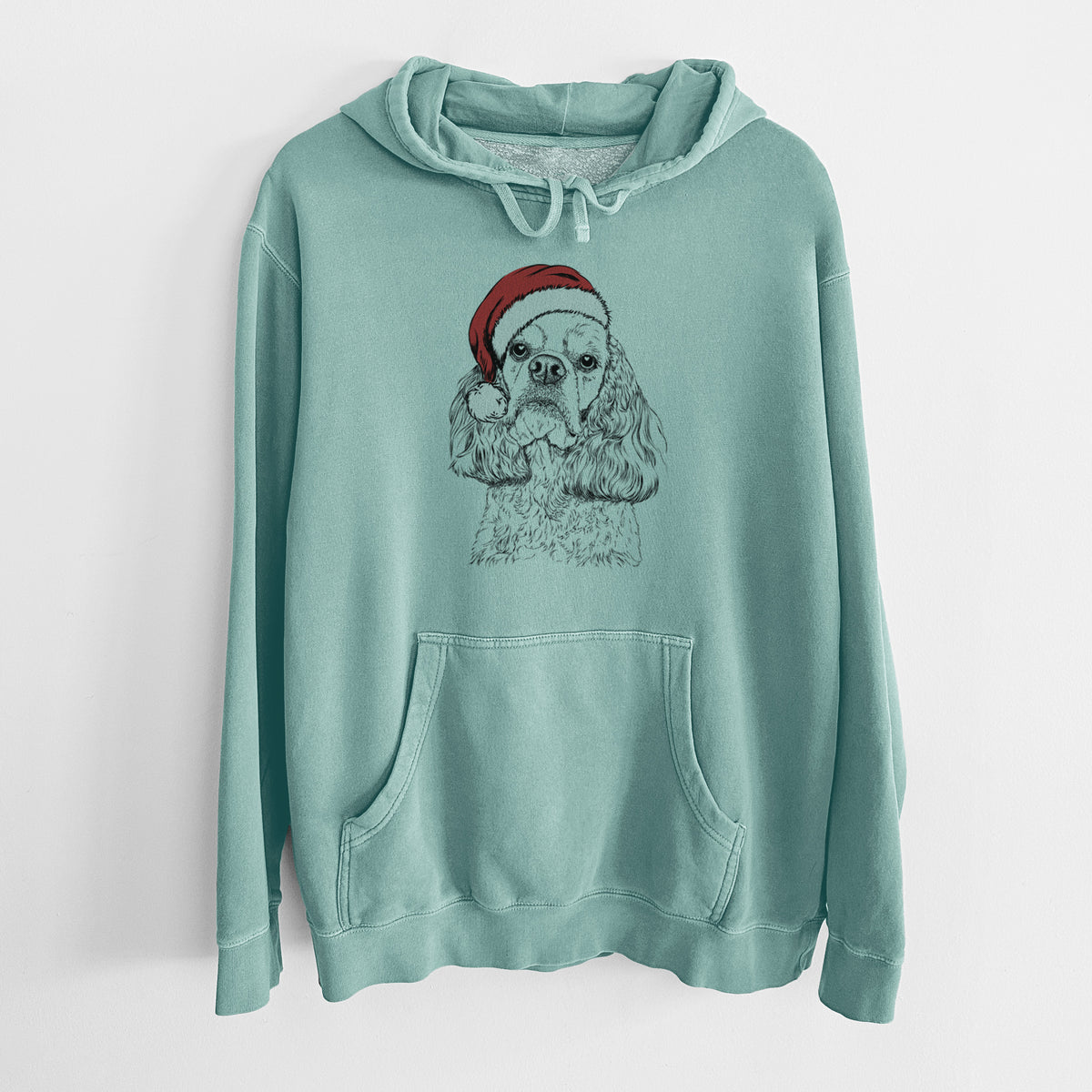 Santa Hat Bailey the American Cocker Spaniel - Unisex Pigment Dyed Hoodie