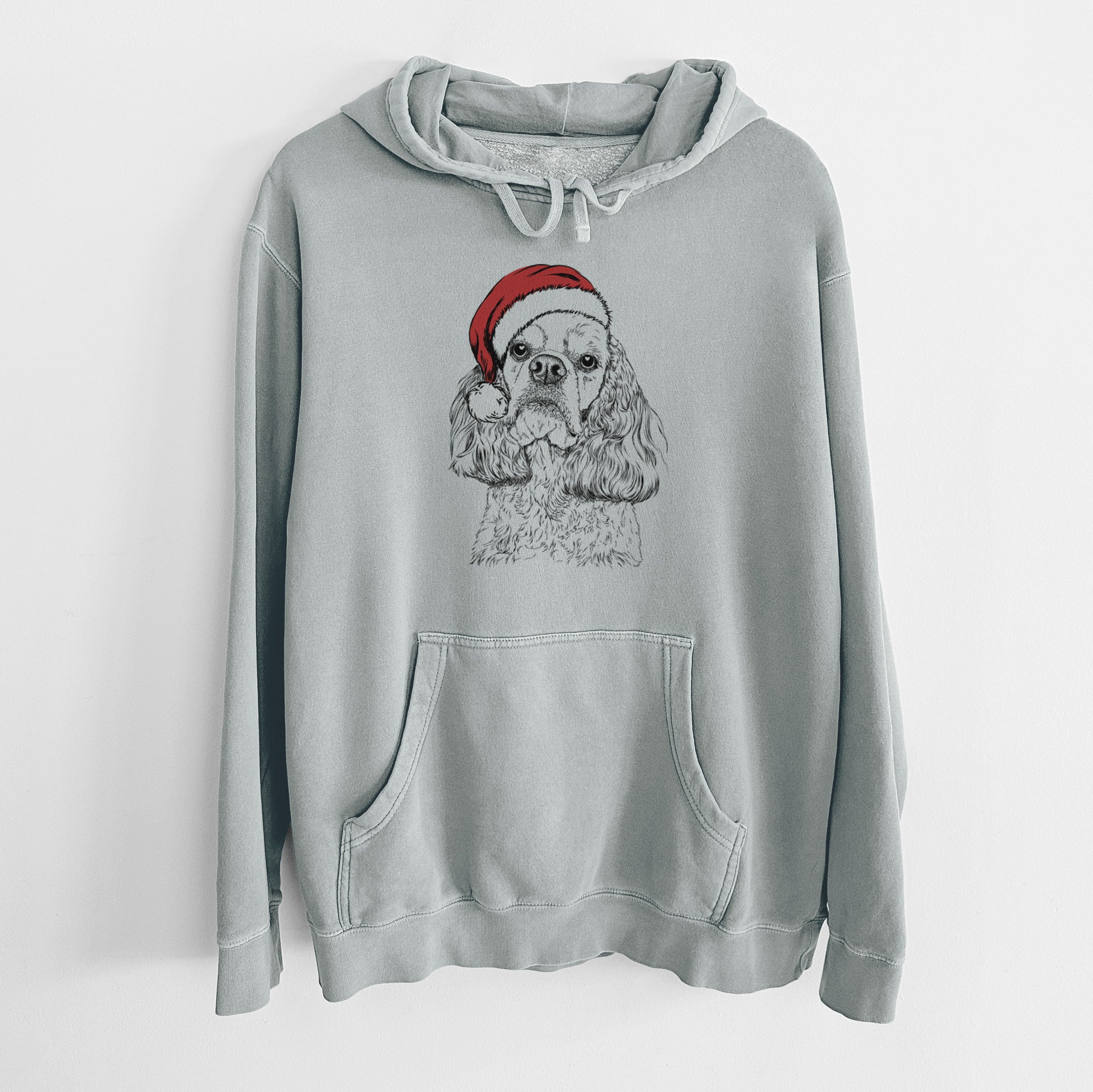 Santa Hat Bailey the American Cocker Spaniel - Unisex Pigment Dyed Hoodie