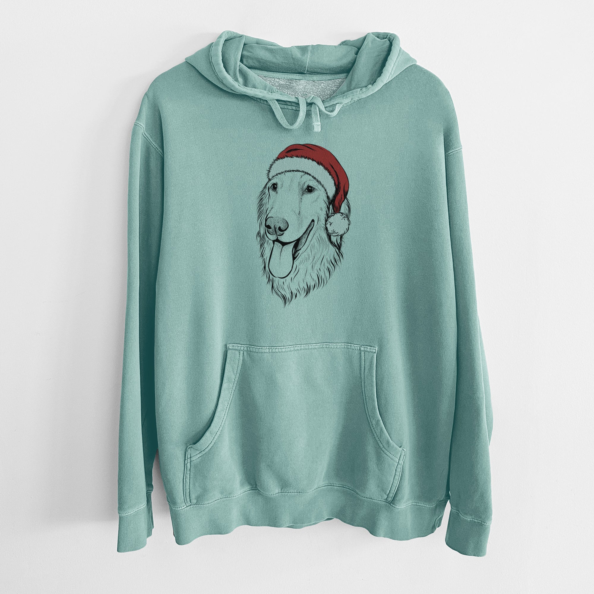 Santa Hat Bailey the Golden Retriever - Unisex Pigment Dyed Hoodie