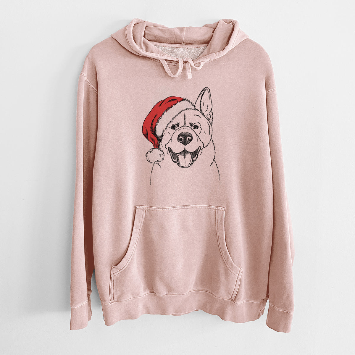 Santa Hat Baku the Akita - Unisex Pigment Dyed Hoodie