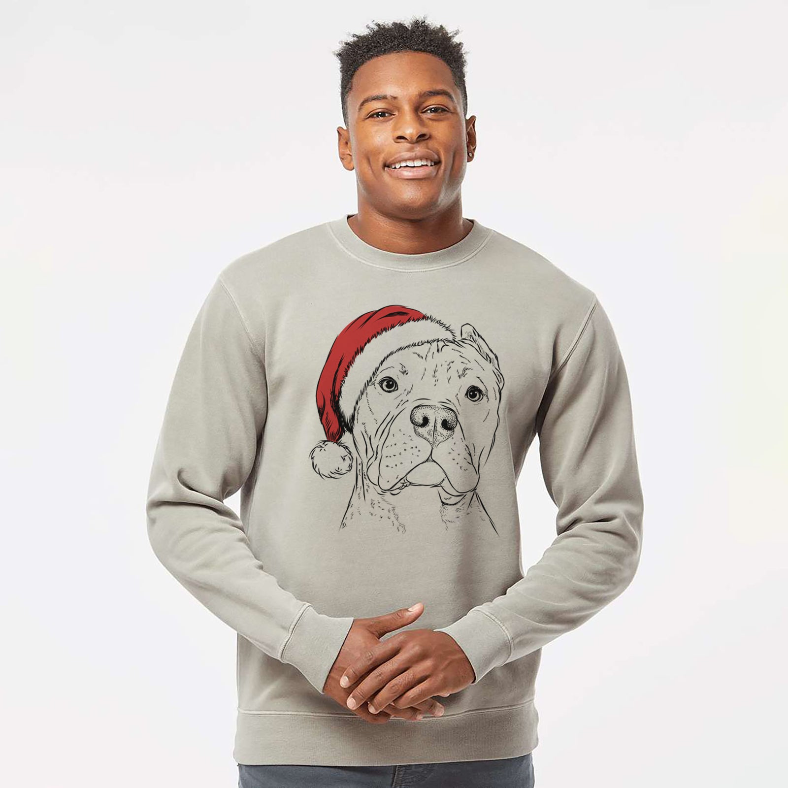 Santa Bam Bam the Pitbull - Unisex Pigment Dyed Crew Sweatshirt