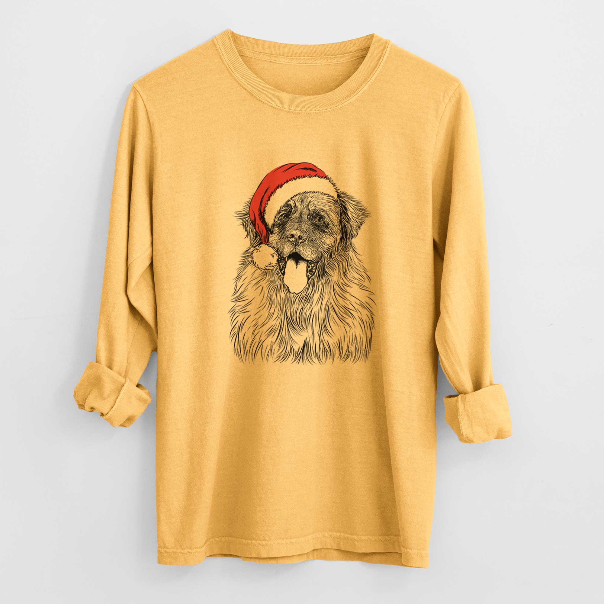 Santa Bamboo the Leonberger - Men's Heavyweight 100% Cotton Long Sleeve