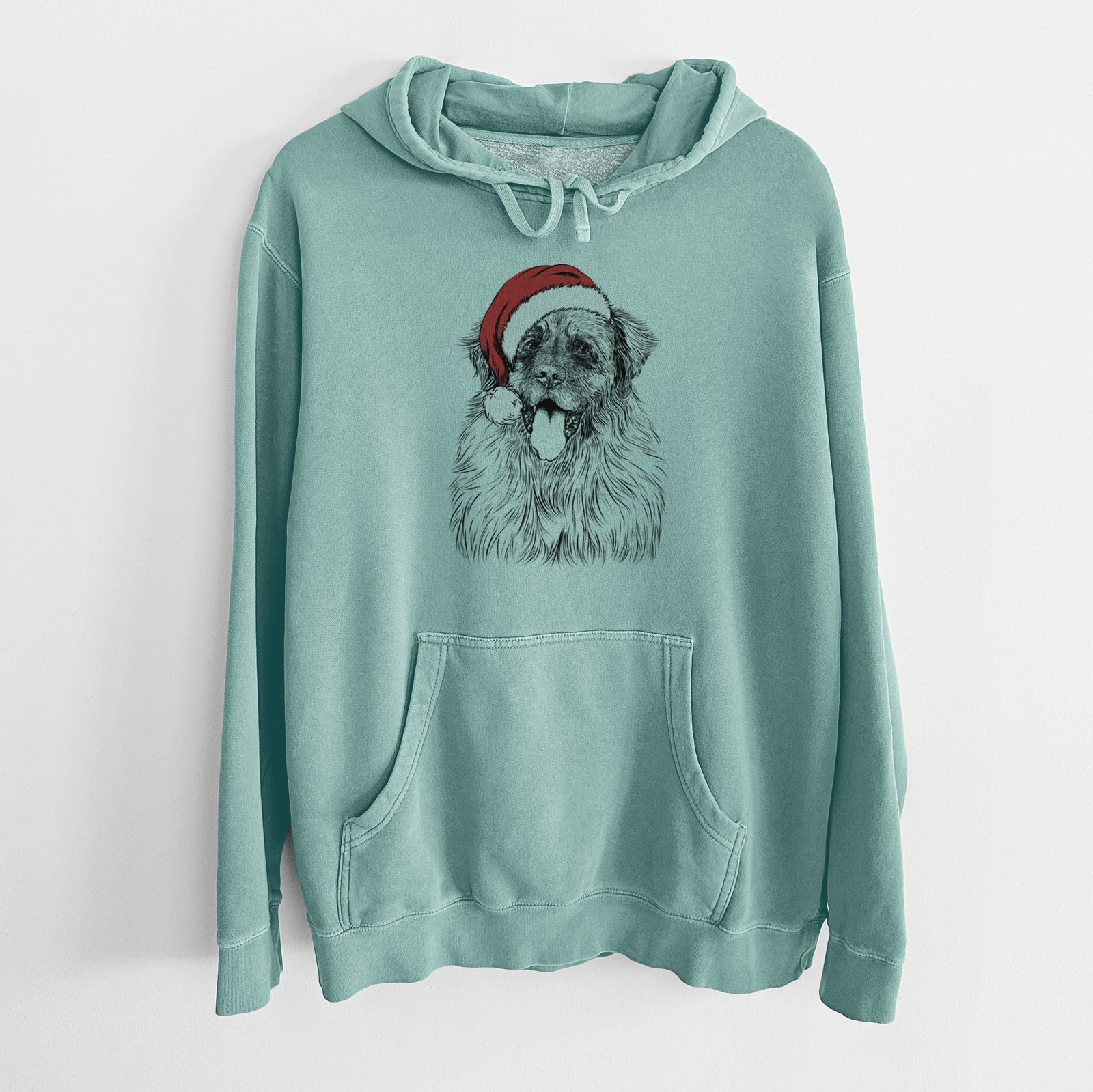 Santa Hat Bamboo the Leonberger - Unisex Pigment Dyed Hoodie