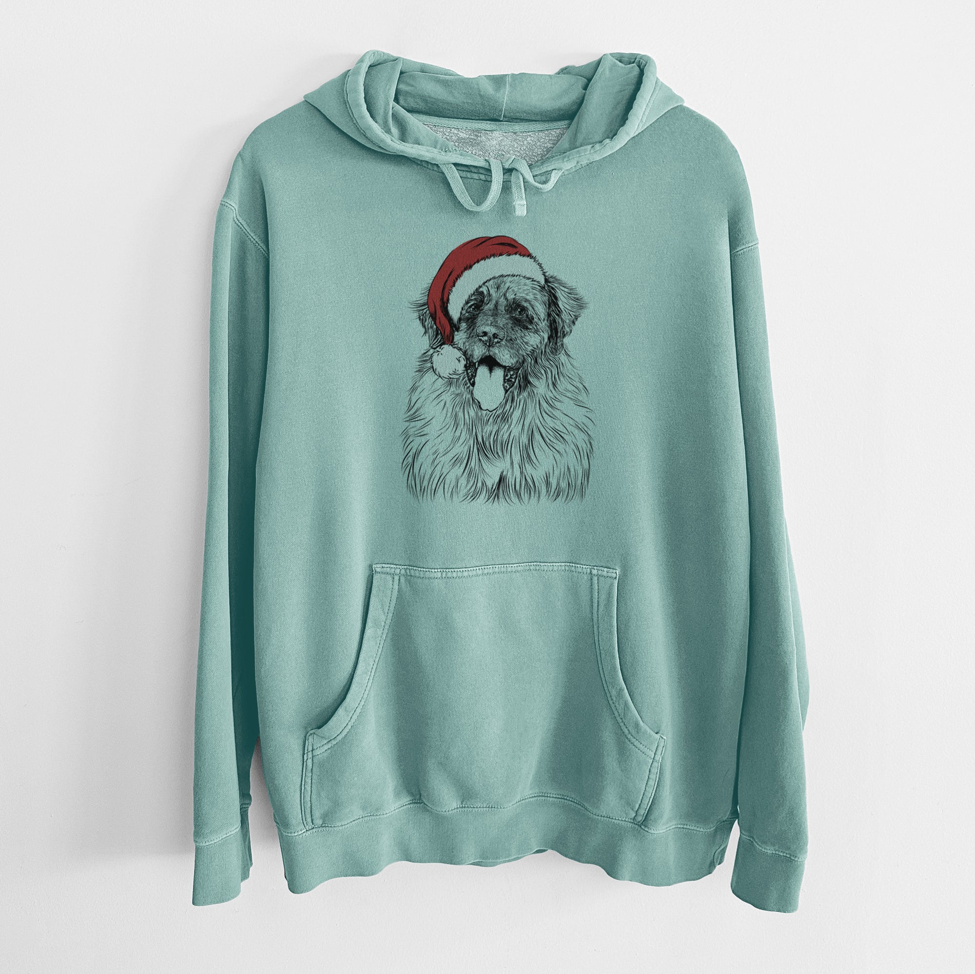 Santa Hat Bamboo the Leonberger - Unisex Pigment Dyed Hoodie