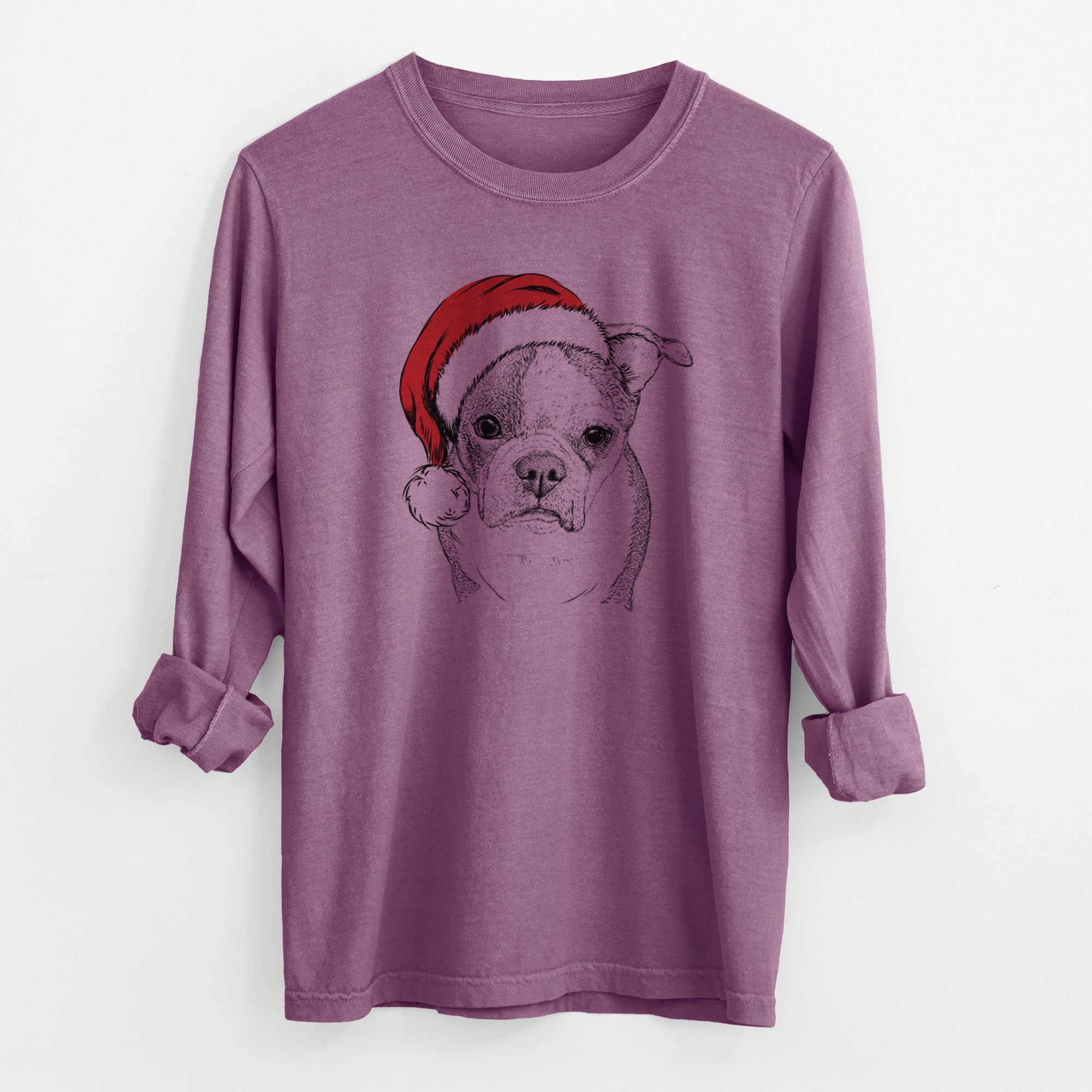 Santa Bandit the Boston Terrier - Men's Heavyweight 100% Cotton Long Sleeve