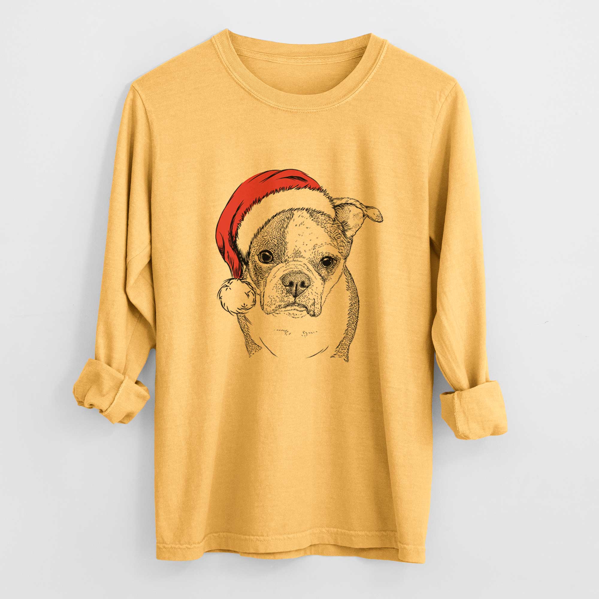 Santa Bandit the Boston Terrier - Men's Heavyweight 100% Cotton Long Sleeve