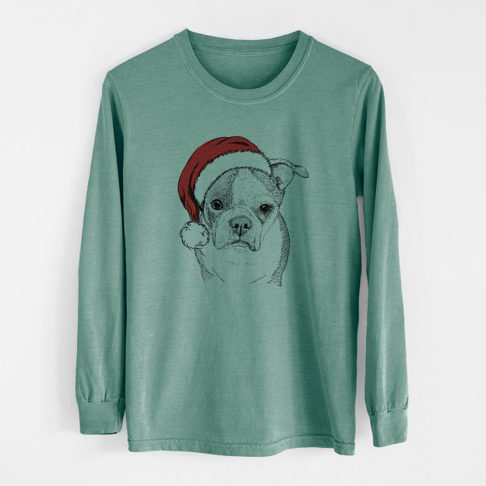 Santa Bandit the Boston Terrier - Men's Heavyweight 100% Cotton Long Sleeve