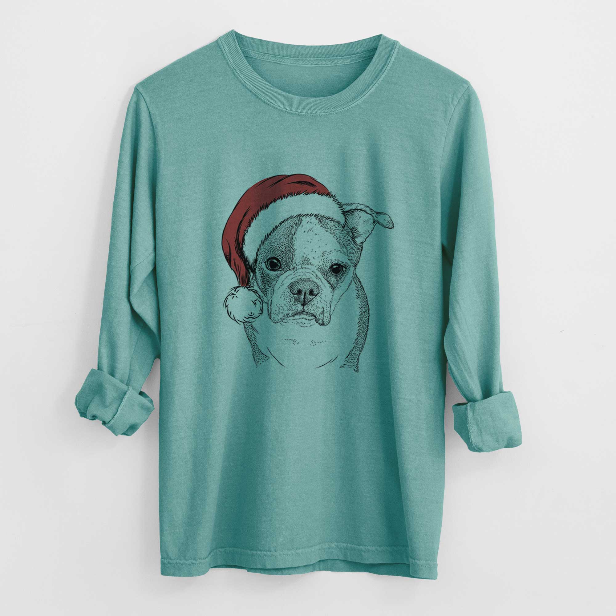 Santa Bandit the Boston Terrier - Men's Heavyweight 100% Cotton Long Sleeve