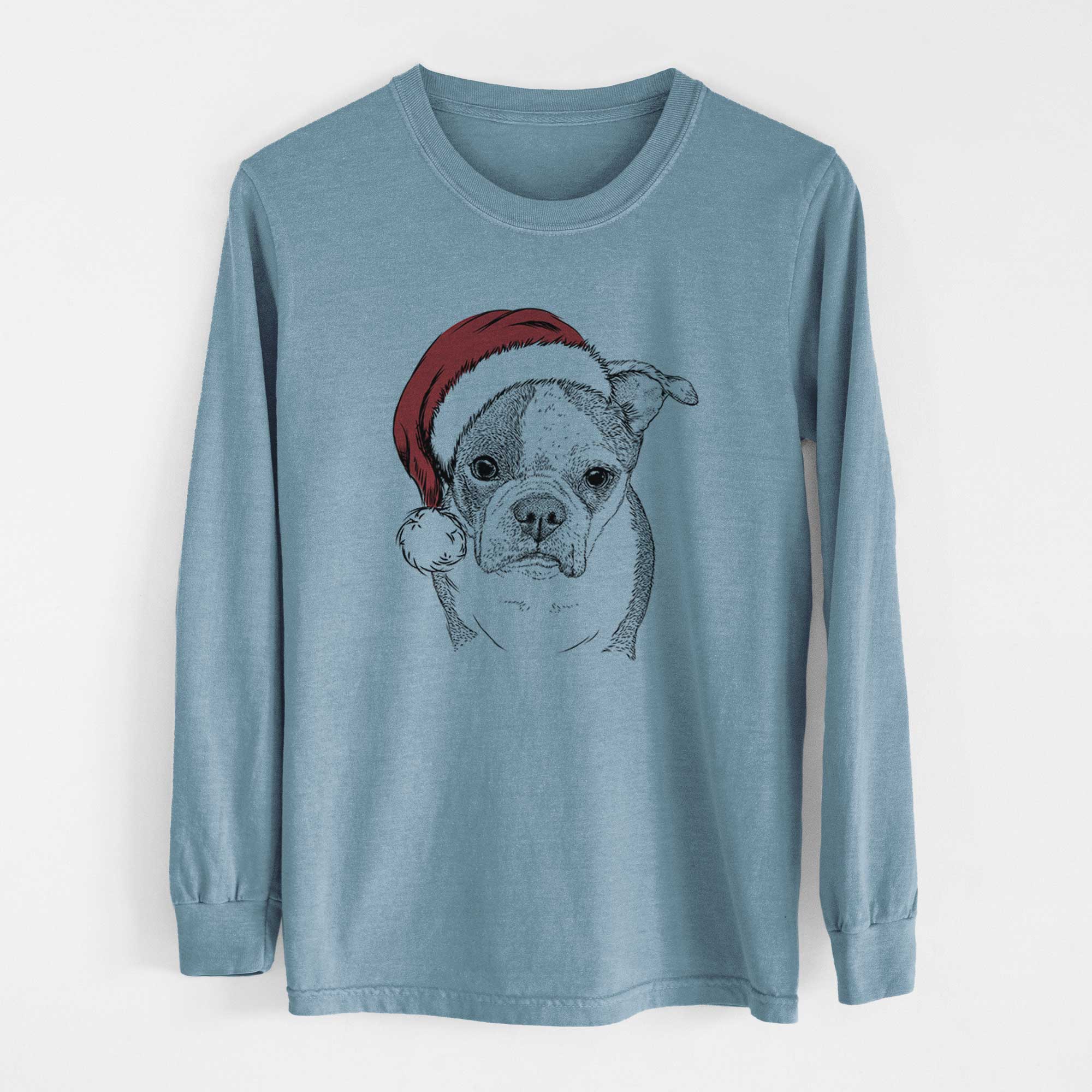 Santa Bandit the Boston Terrier - Men's Heavyweight 100% Cotton Long Sleeve