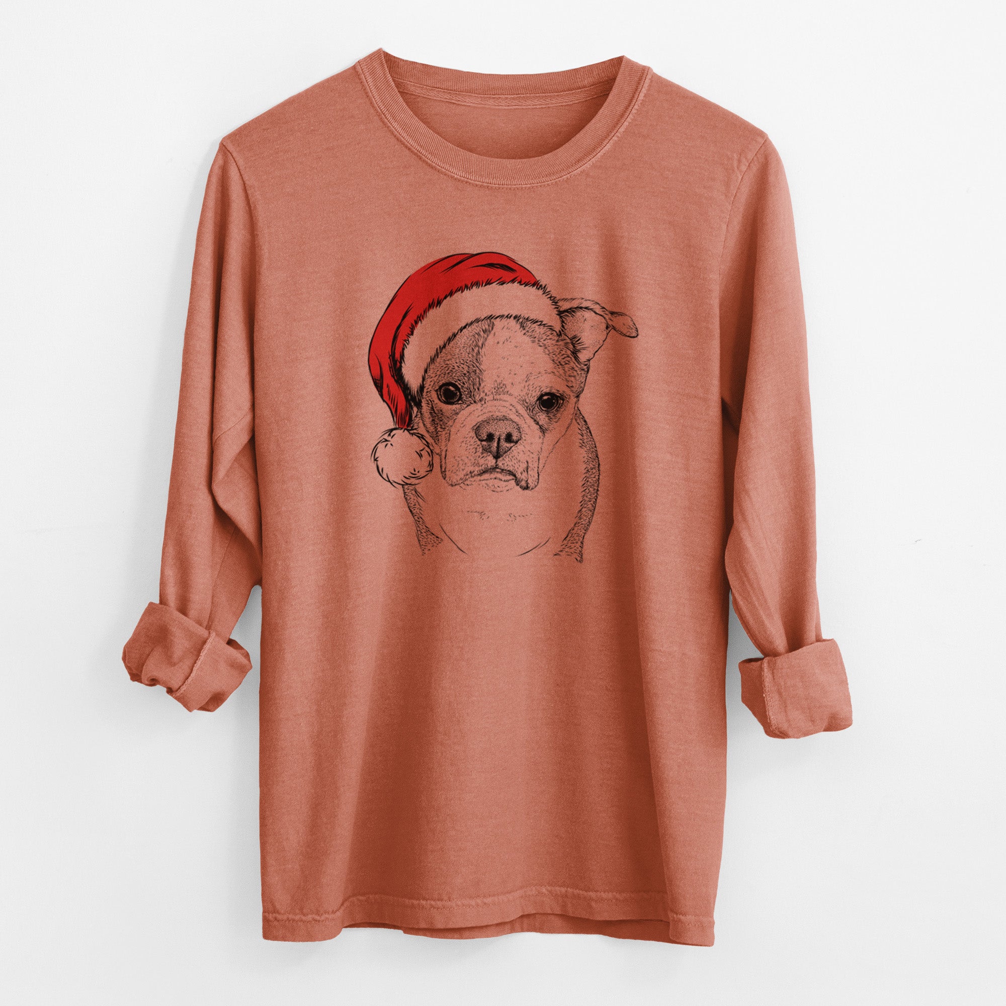 Santa Bandit the Boston Terrier - Men's Heavyweight 100% Cotton Long Sleeve