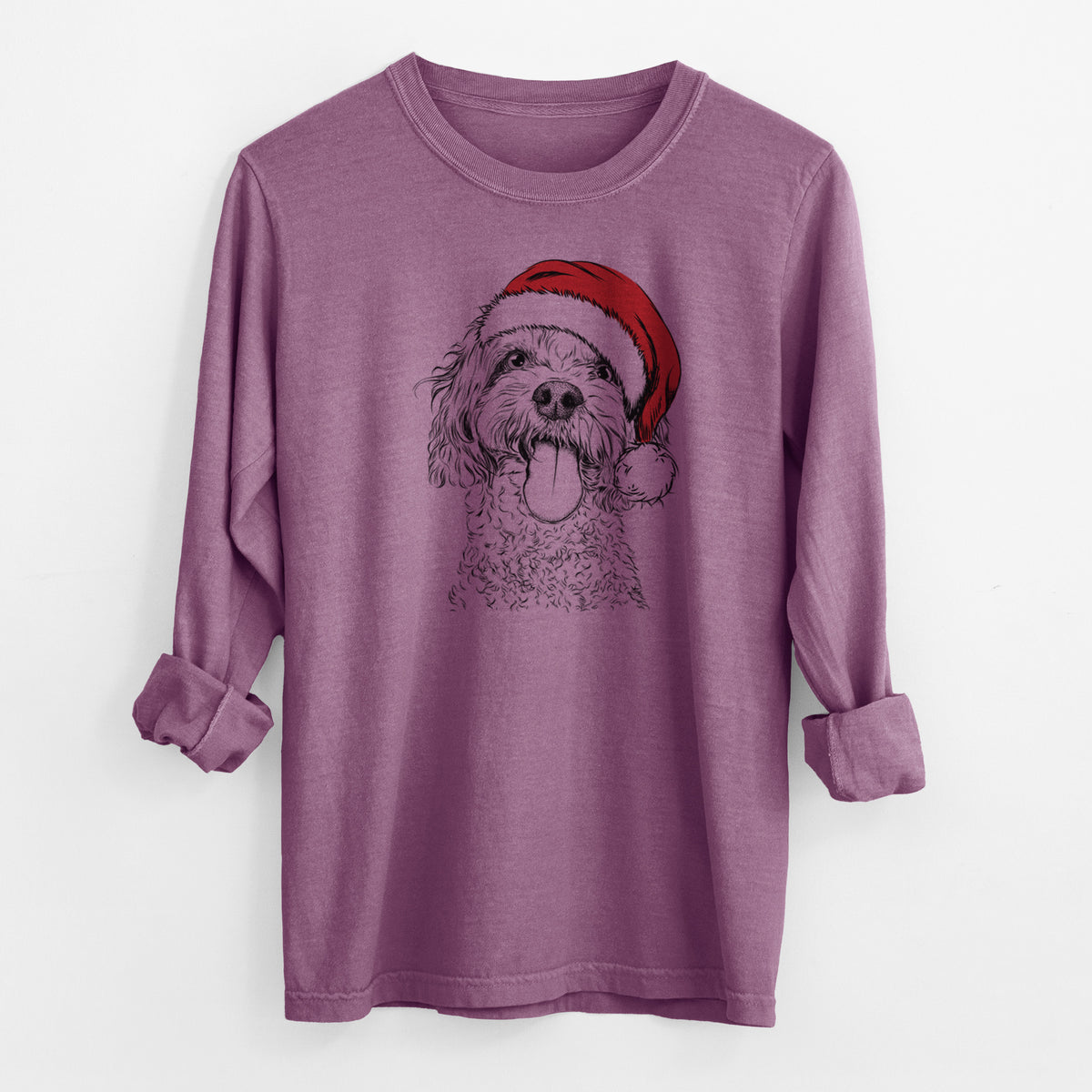 Santa Barney the Cavachon - Men's Heavyweight 100% Cotton Long Sleeve