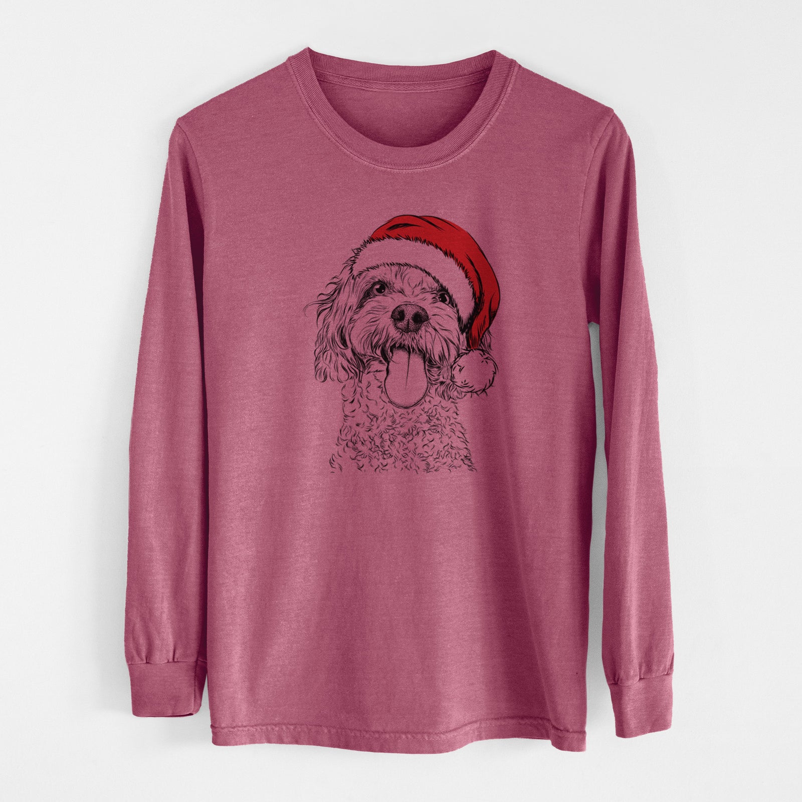 Santa Barney the Cavachon - Men's Heavyweight 100% Cotton Long Sleeve