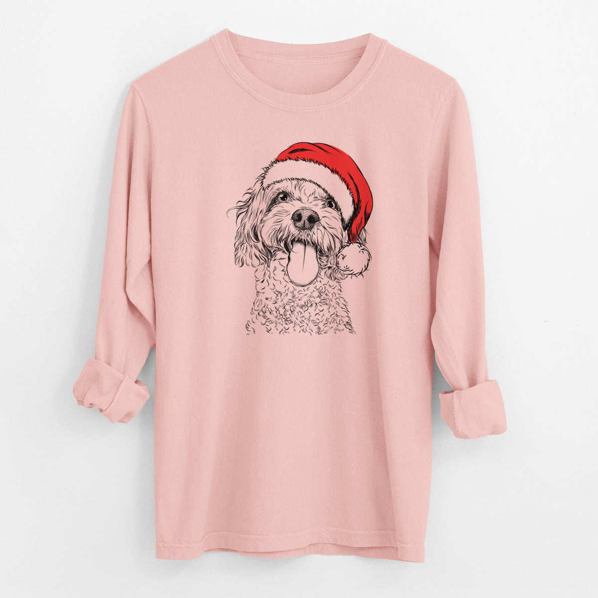 Santa Barney the Cavachon - Men's Heavyweight 100% Cotton Long Sleeve