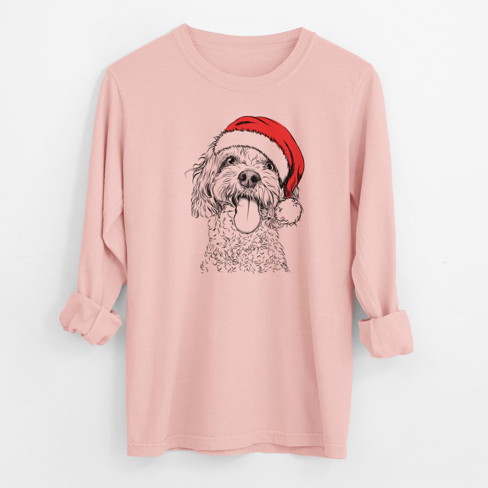 Santa Barney the Cavachon - Men's Heavyweight 100% Cotton Long Sleeve