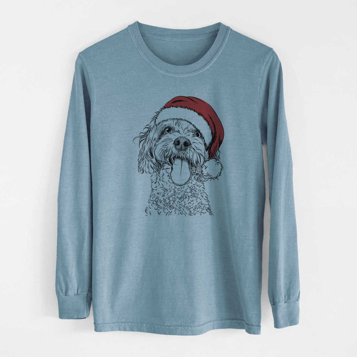 Santa Barney the Cavachon - Men's Heavyweight 100% Cotton Long Sleeve
