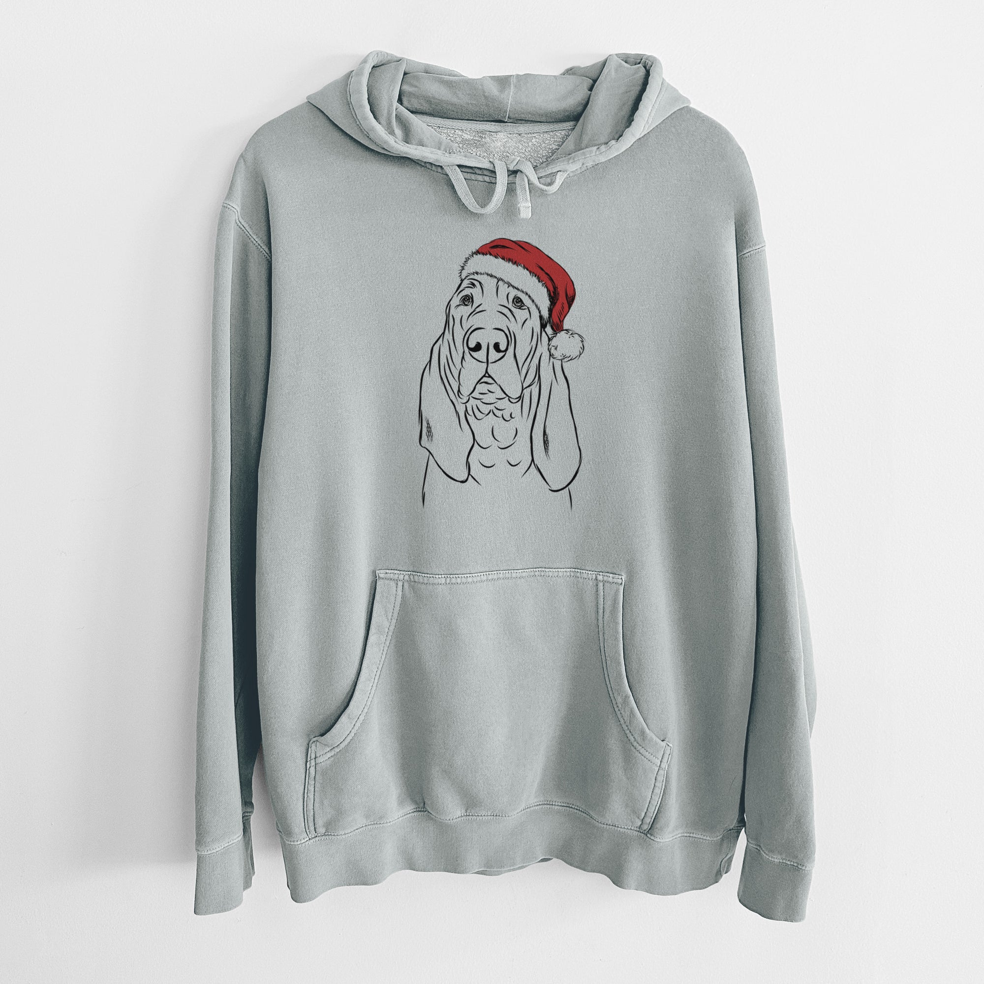 Santa Hat Baron the Bloodhound - Unisex Pigment Dyed Hoodie