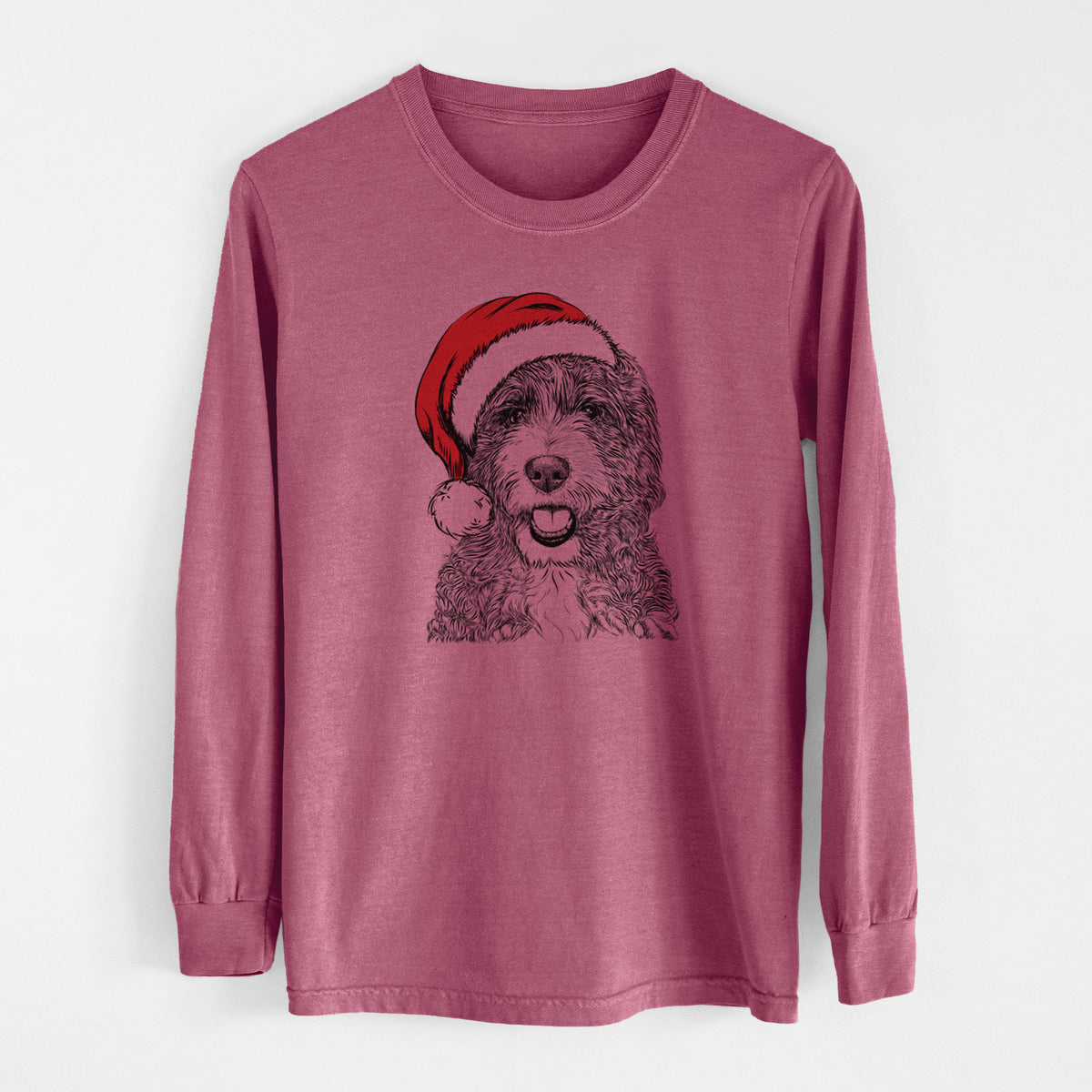 Santa Bash the Bernedoodle - Men&#39;s Heavyweight 100% Cotton Long Sleeve
