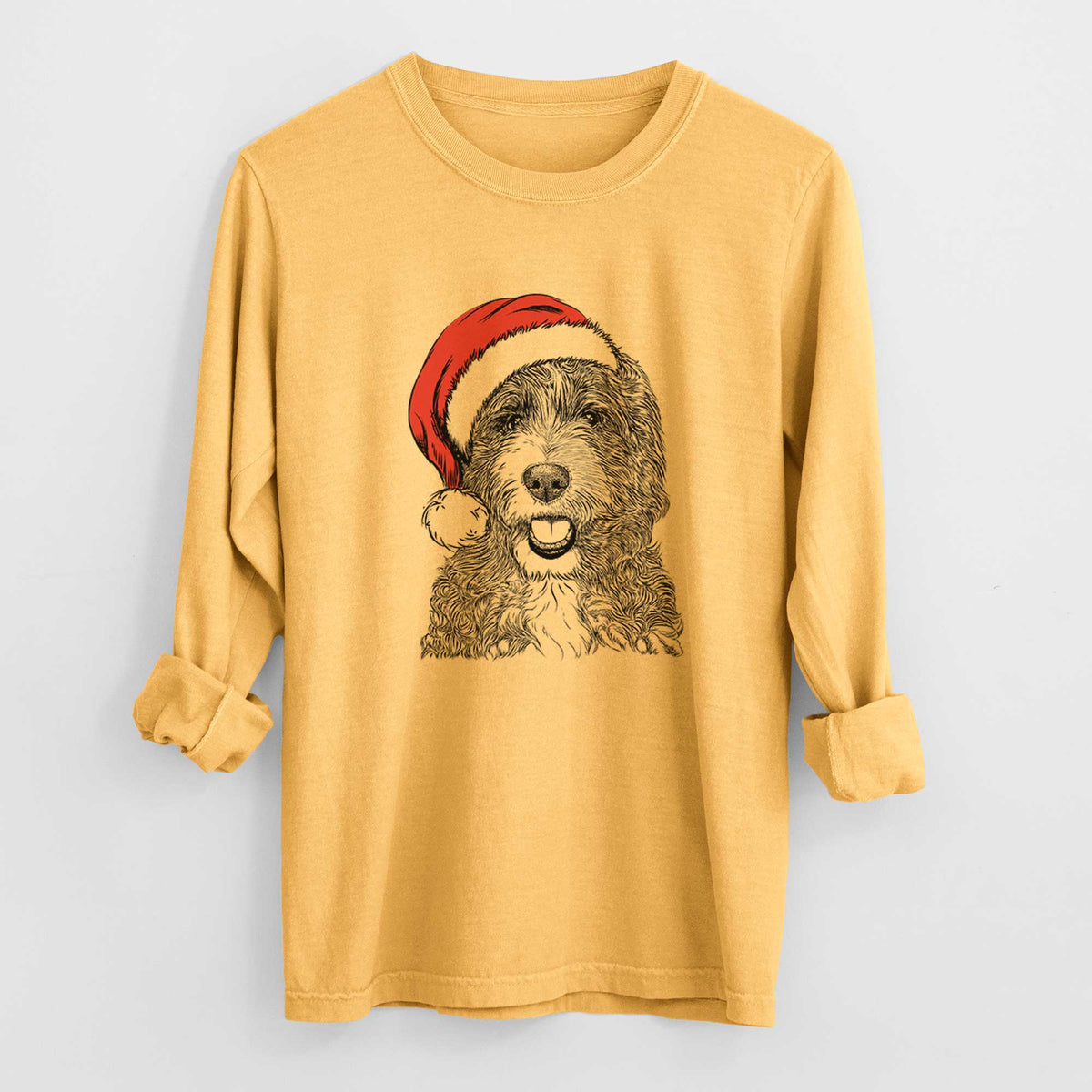 Santa Bash the Bernedoodle - Men's Heavyweight 100% Cotton Long Sleeve