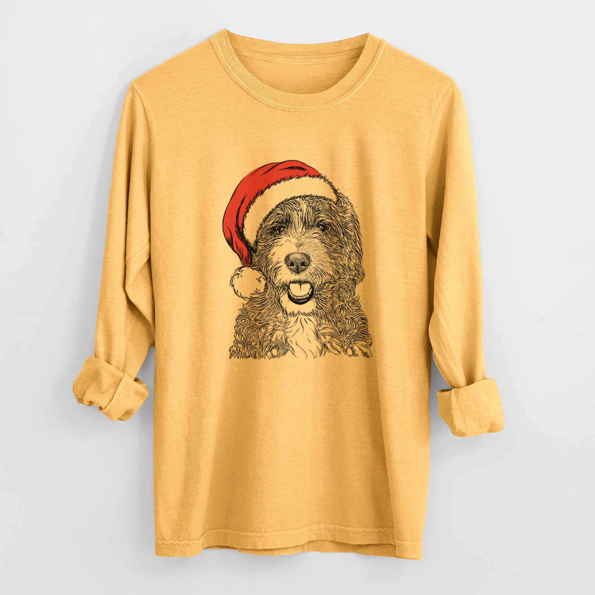 Santa Bash the Bernedoodle - Men's Heavyweight 100% Cotton Long Sleeve