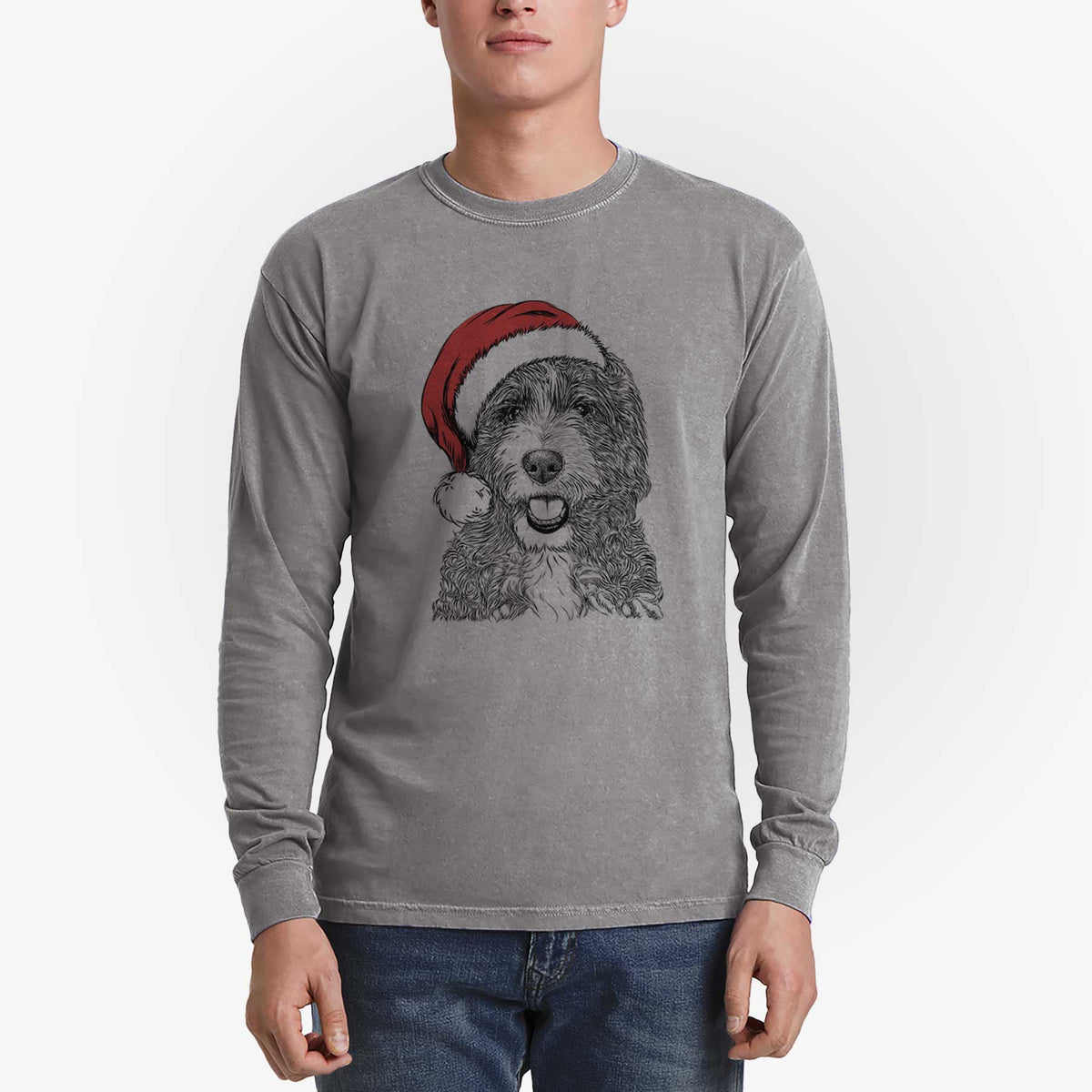 Santa Bash the Bernedoodle - Men's Heavyweight 100% Cotton Long Sleeve