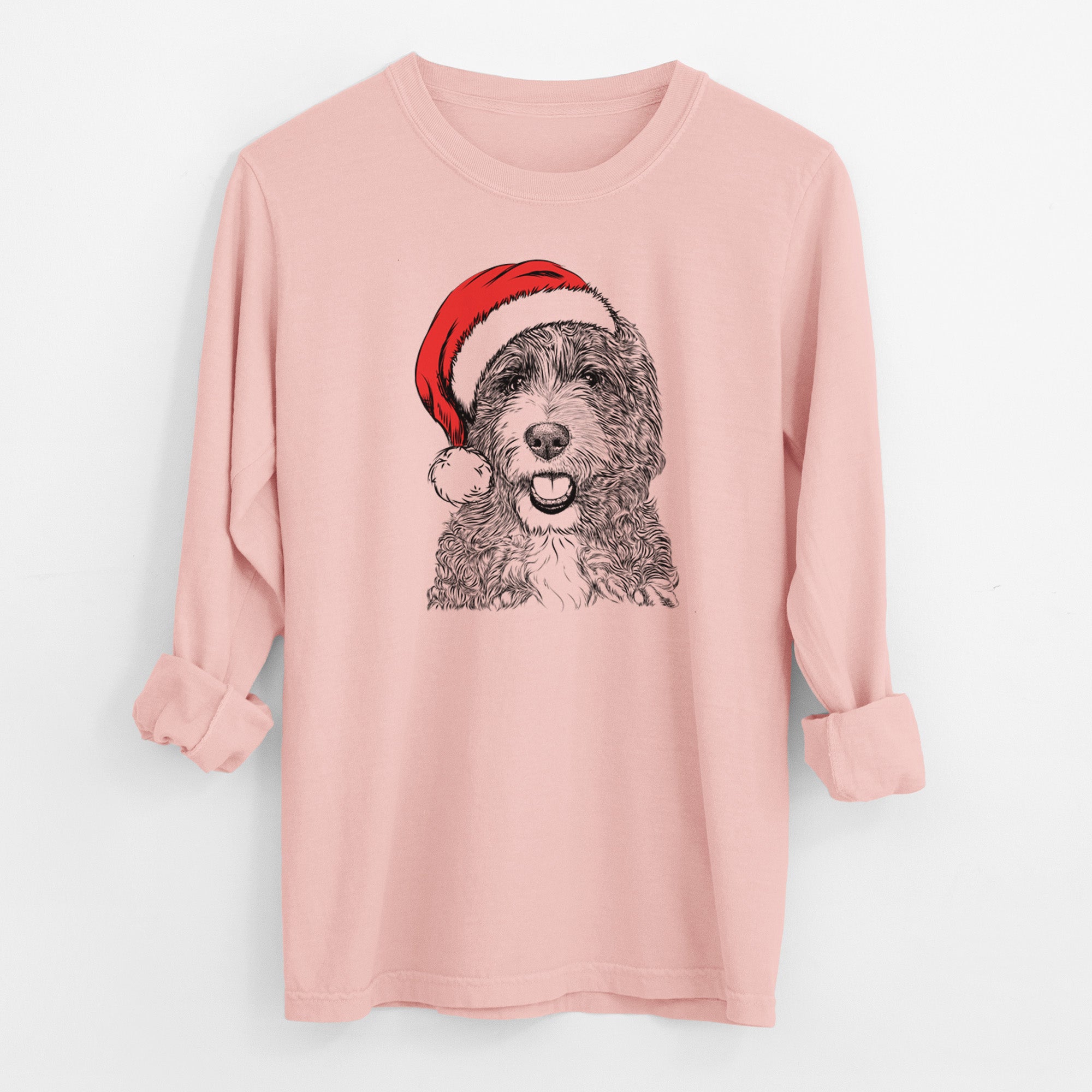 Santa Bash the Bernedoodle - Men's Heavyweight 100% Cotton Long Sleeve