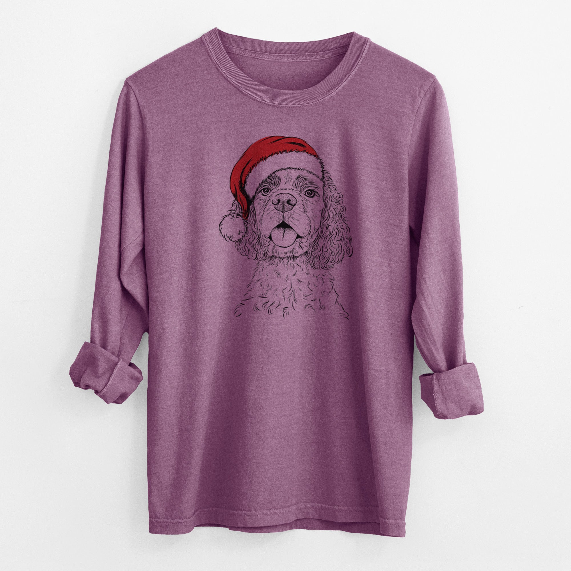 Santa Baxter the American Cocker Spaniel - Men's Heavyweight 100% Cotton Long Sleeve