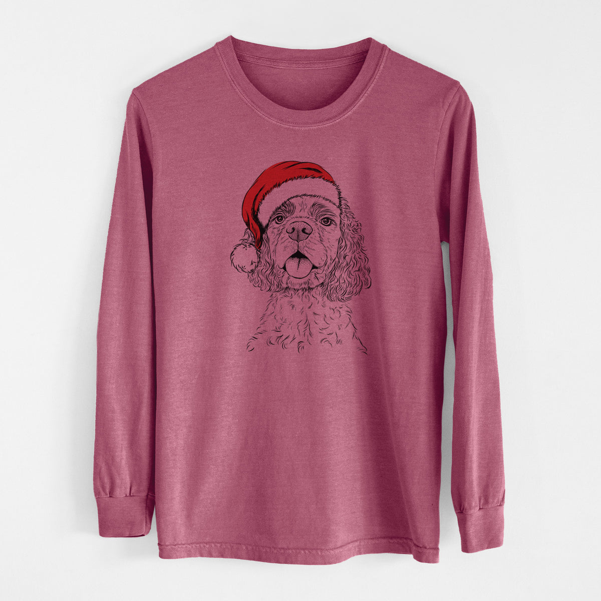 Santa Baxter the American Cocker Spaniel - Men&#39;s Heavyweight 100% Cotton Long Sleeve