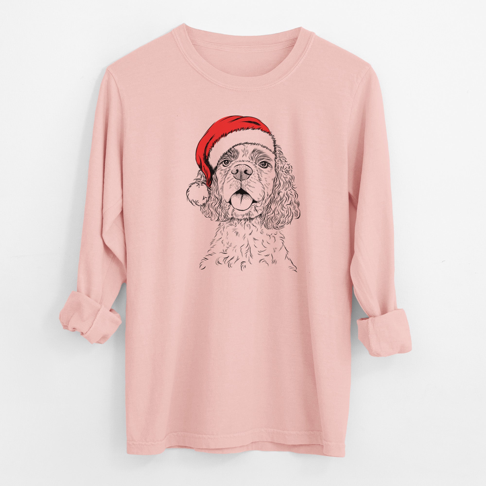 Santa Baxter the American Cocker Spaniel - Men's Heavyweight 100% Cotton Long Sleeve