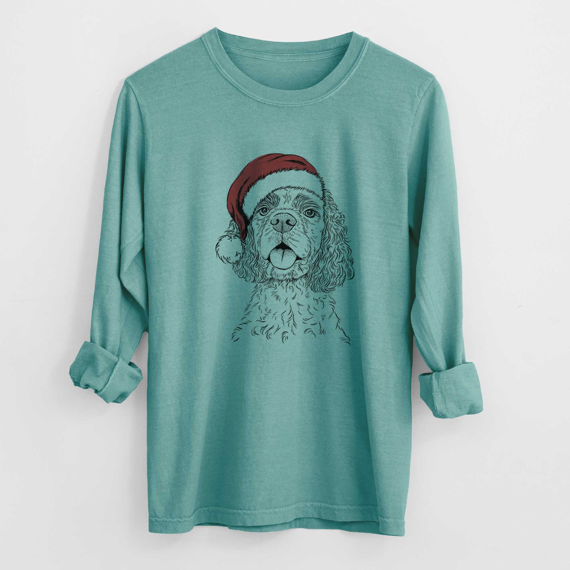 Santa Baxter the American Cocker Spaniel - Men's Heavyweight 100% Cotton Long Sleeve