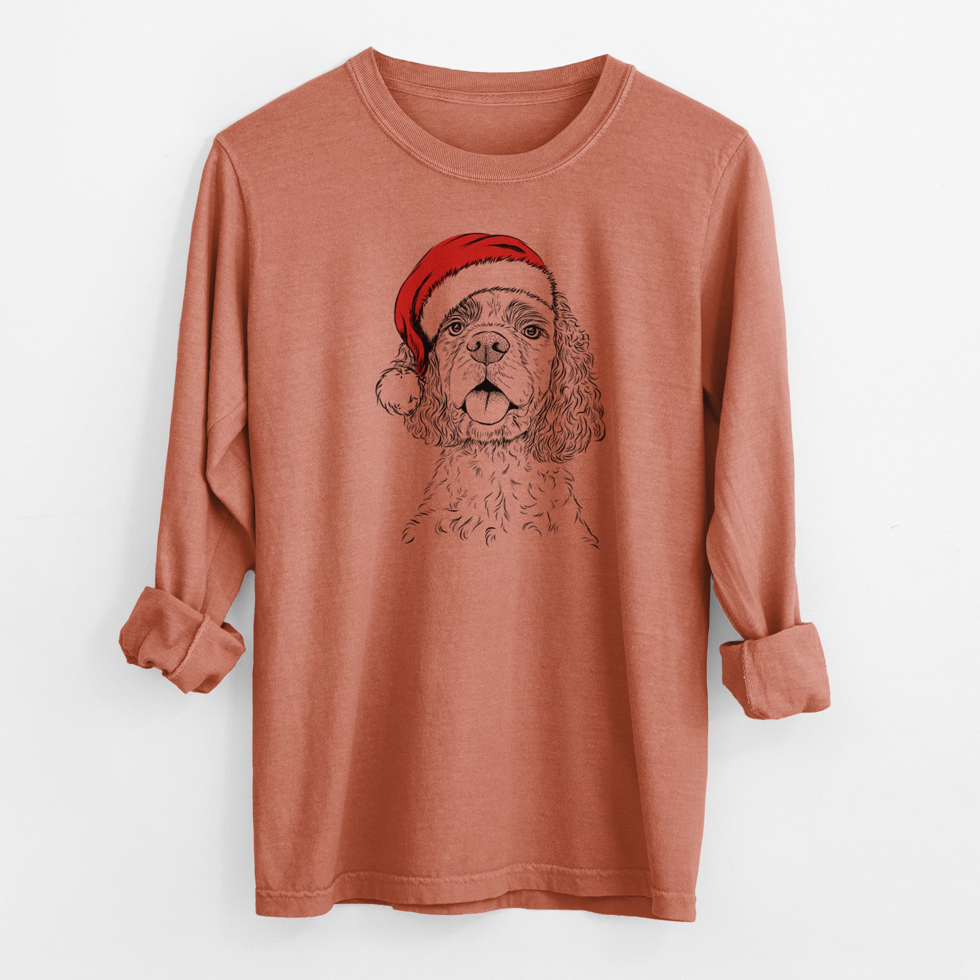 Santa Baxter the American Cocker Spaniel - Men's Heavyweight 100% Cotton Long Sleeve