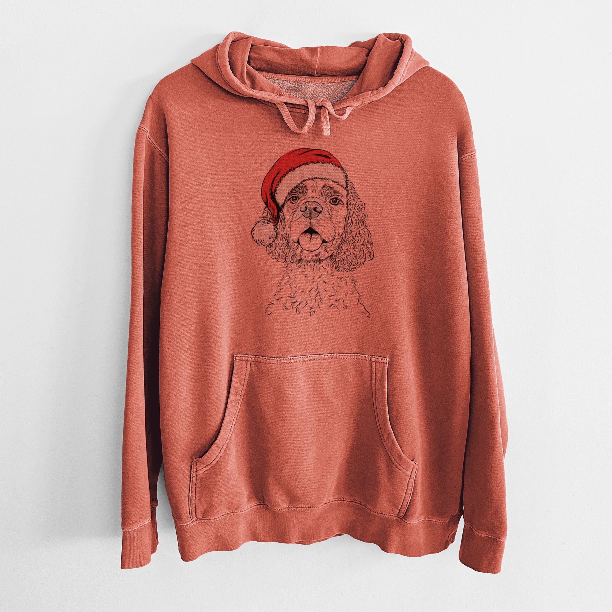 Santa Hat Baxter the American Cocker Spaniel - Unisex Pigment Dyed Hoodie