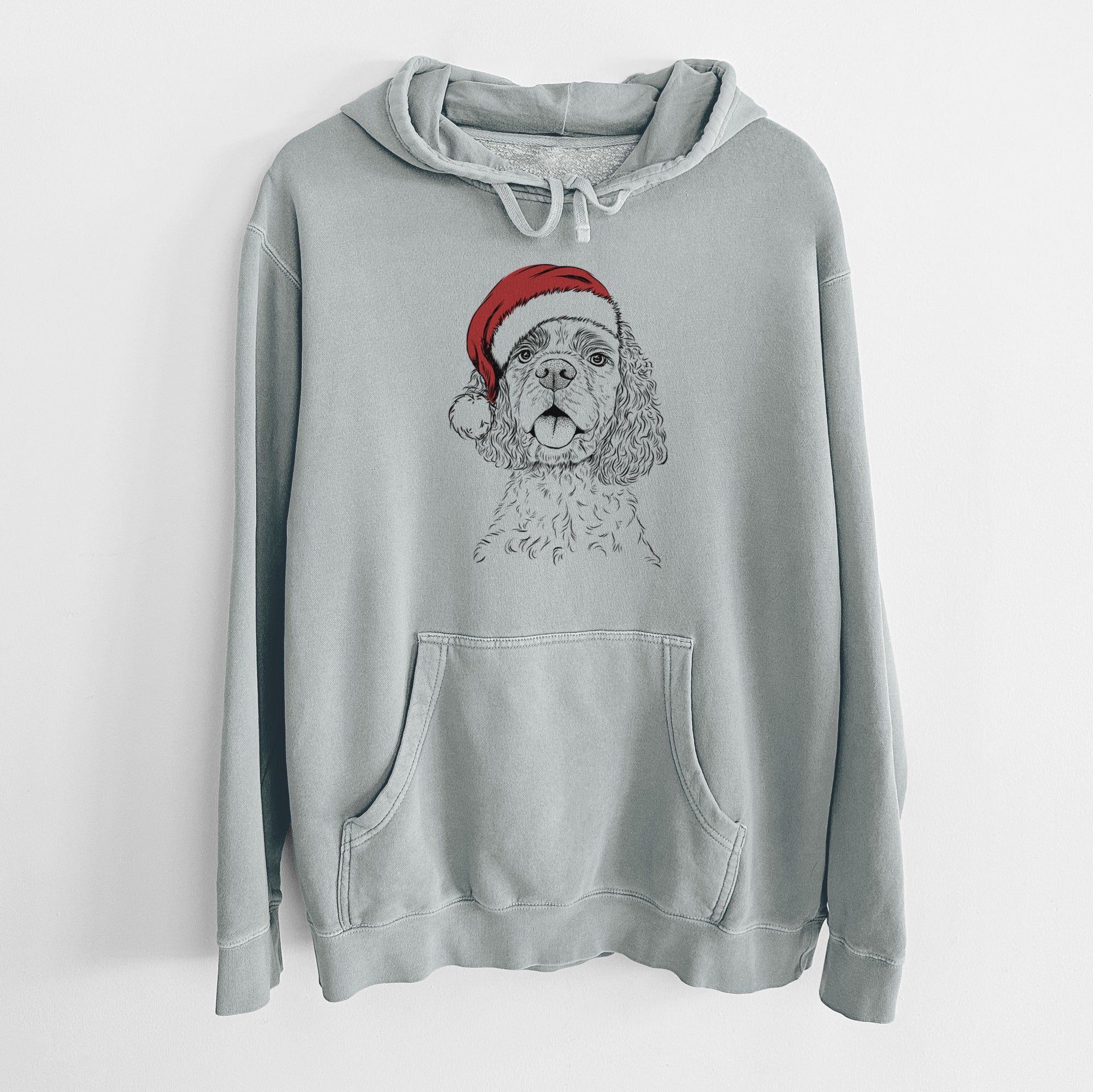 Santa Hat Baxter the American Cocker Spaniel - Unisex Pigment Dyed Hoodie