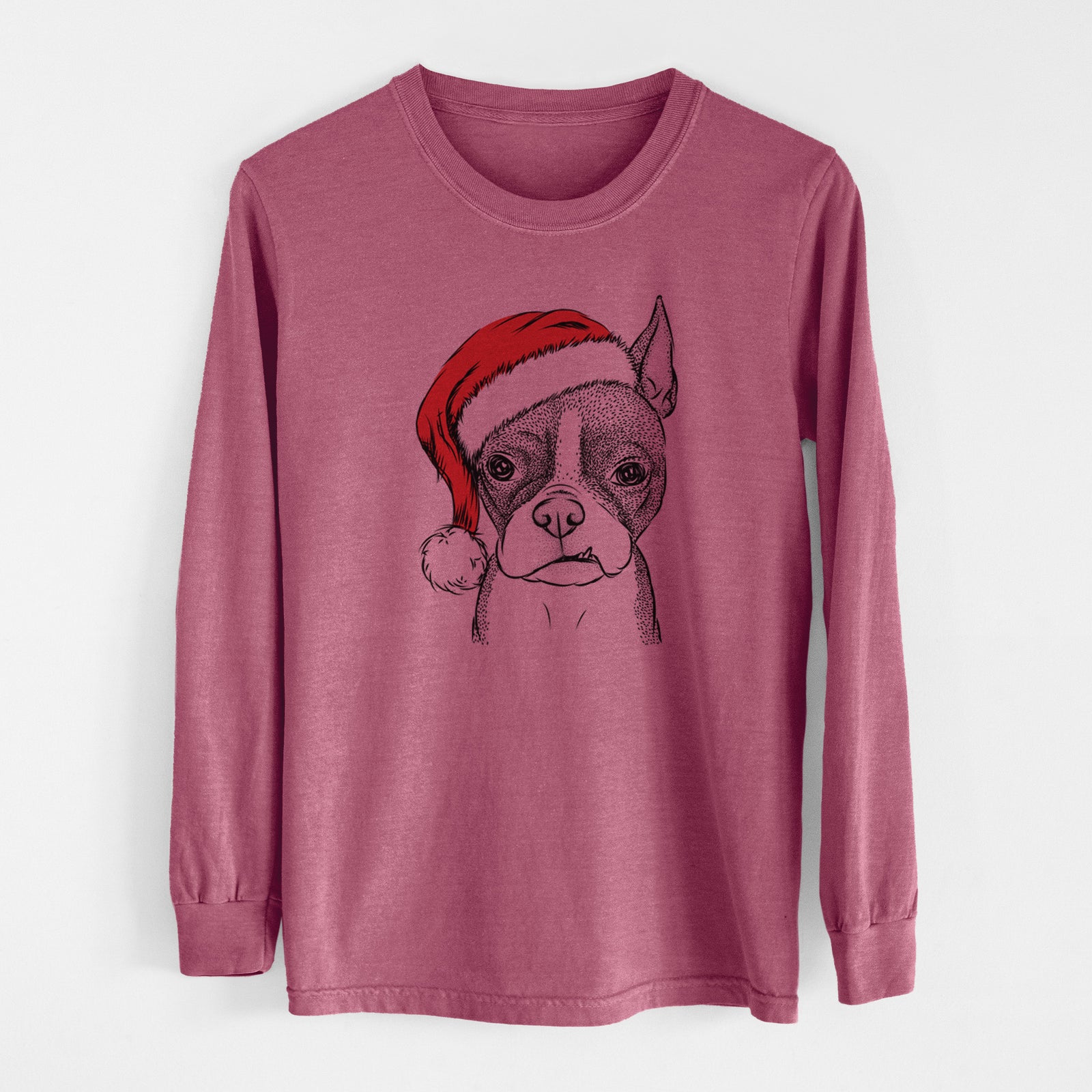 Santa Bean the Boston Terrier - Men's Heavyweight 100% Cotton Long Sleeve