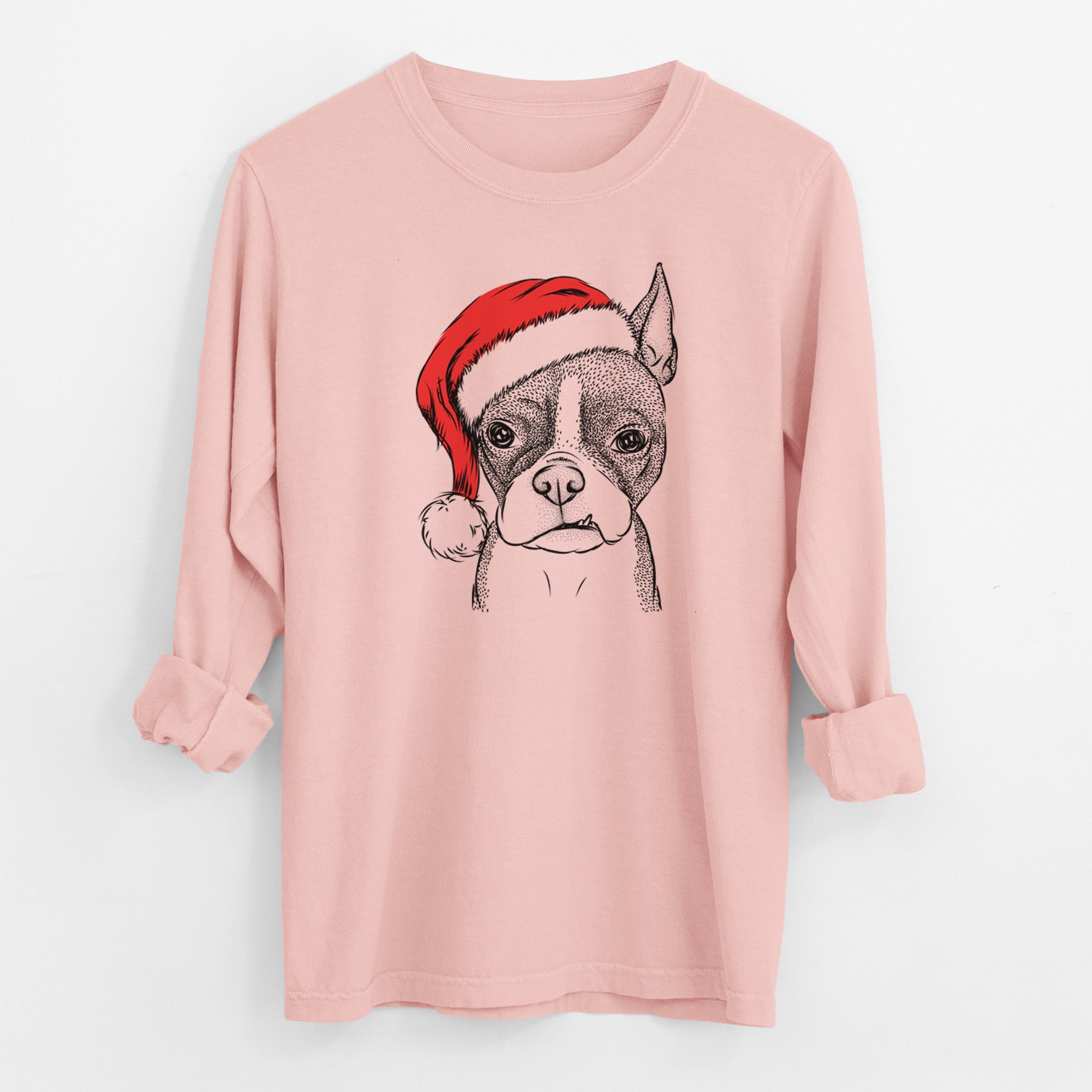 Santa Bean the Boston Terrier - Men's Heavyweight 100% Cotton Long Sleeve