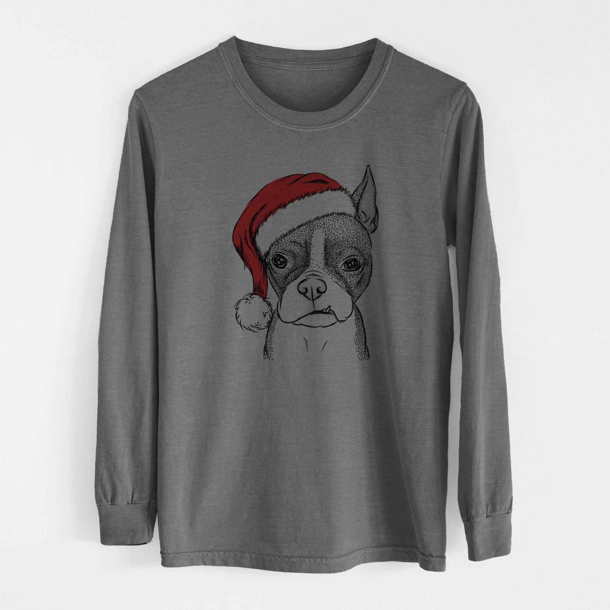 Santa Bean the Boston Terrier - Men's Heavyweight 100% Cotton Long Sleeve