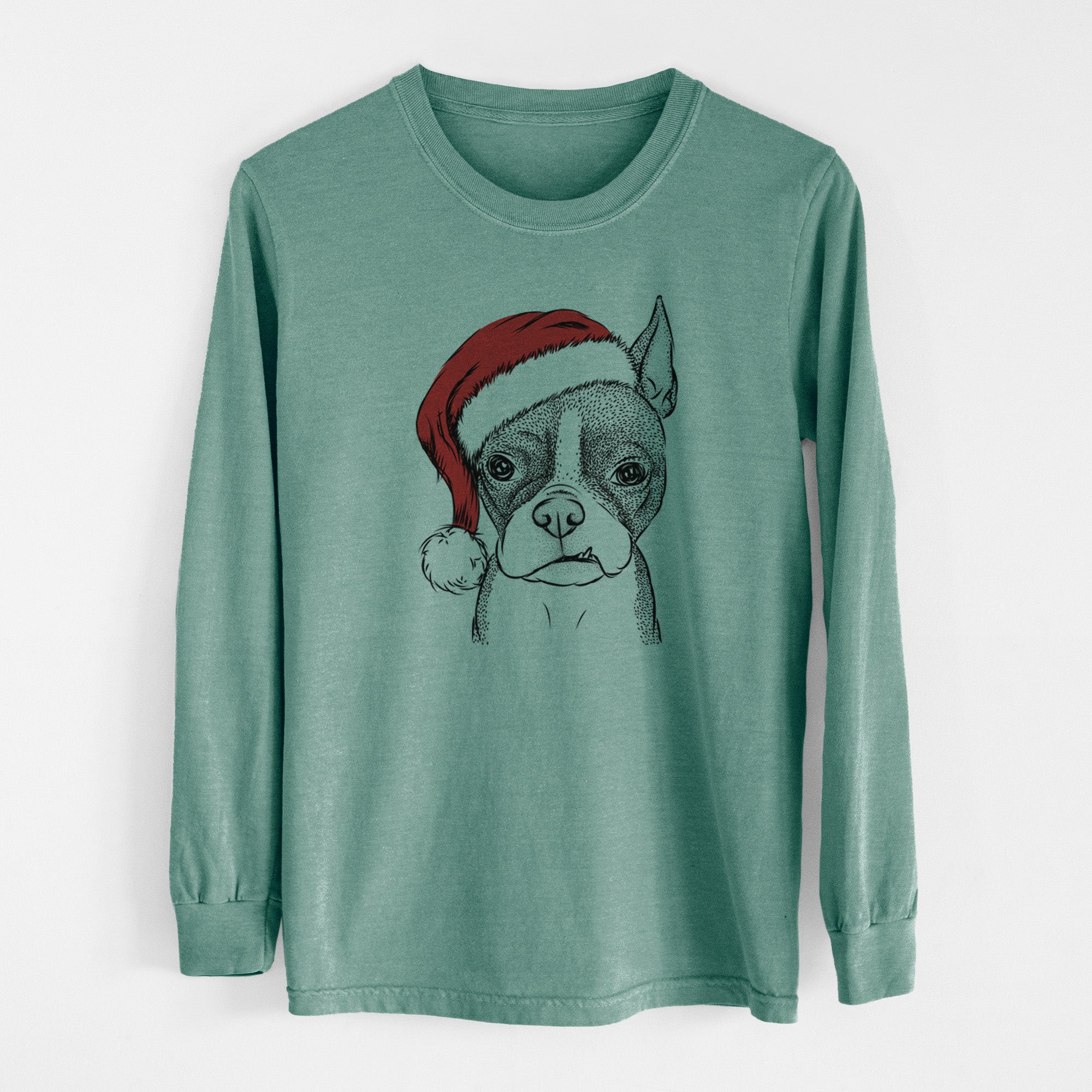 Santa Bean the Boston Terrier - Men's Heavyweight 100% Cotton Long Sleeve