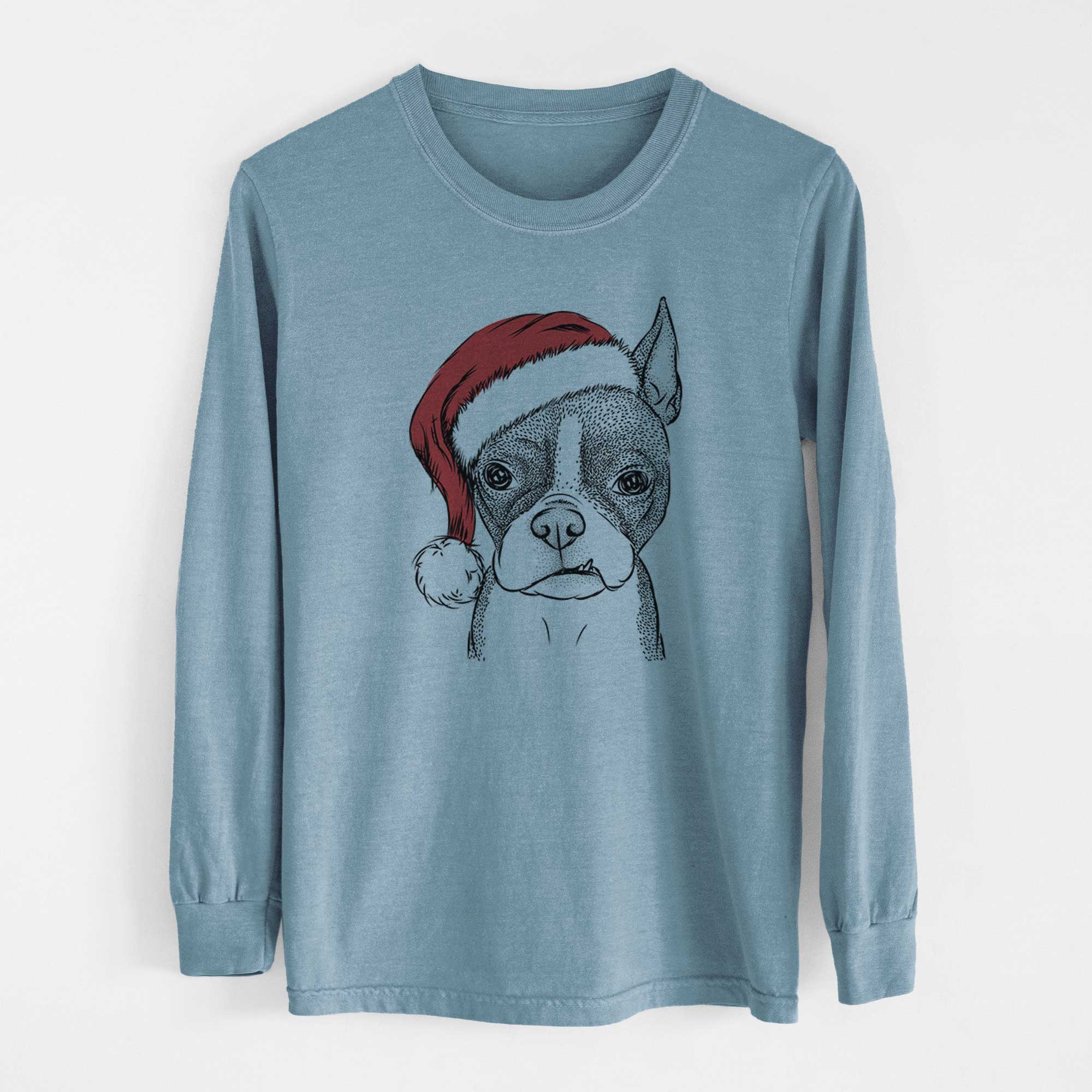 Santa Bean the Boston Terrier - Men's Heavyweight 100% Cotton Long Sleeve