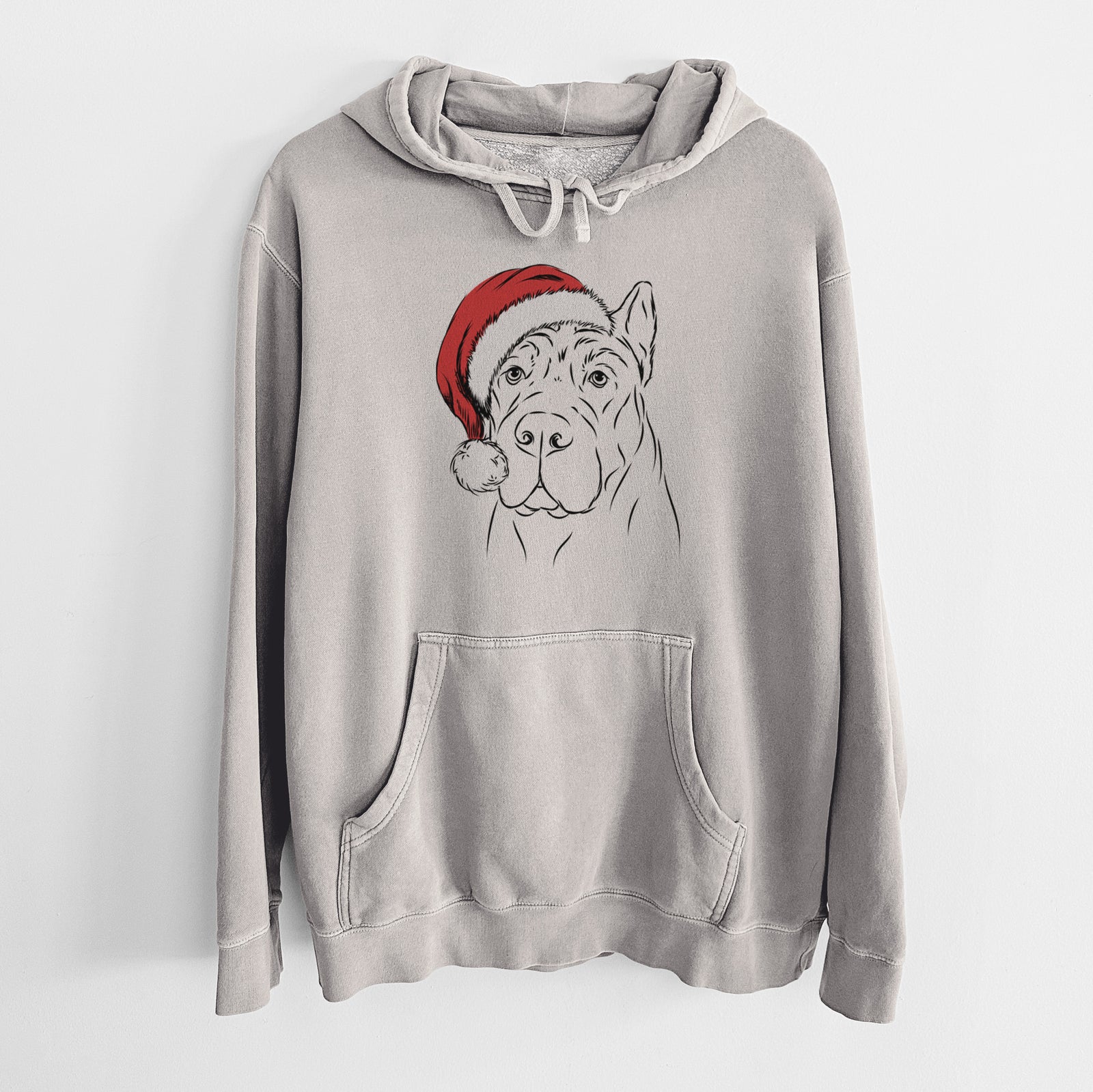 Santa Hat Bearson the Cane Corso - Unisex Pigment Dyed Hoodie