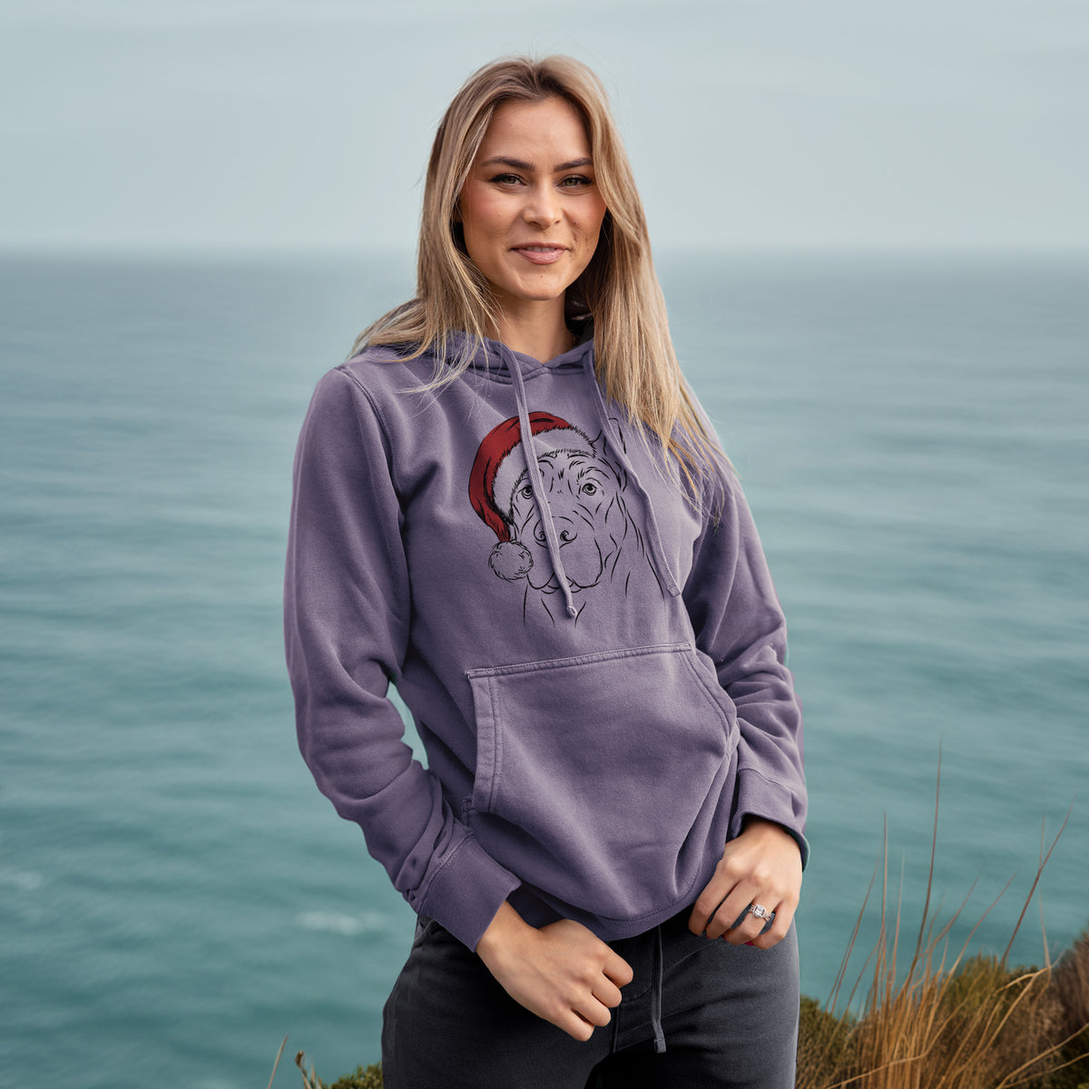 Santa Hat Bearson the Cane Corso - Unisex Pigment Dyed Hoodie