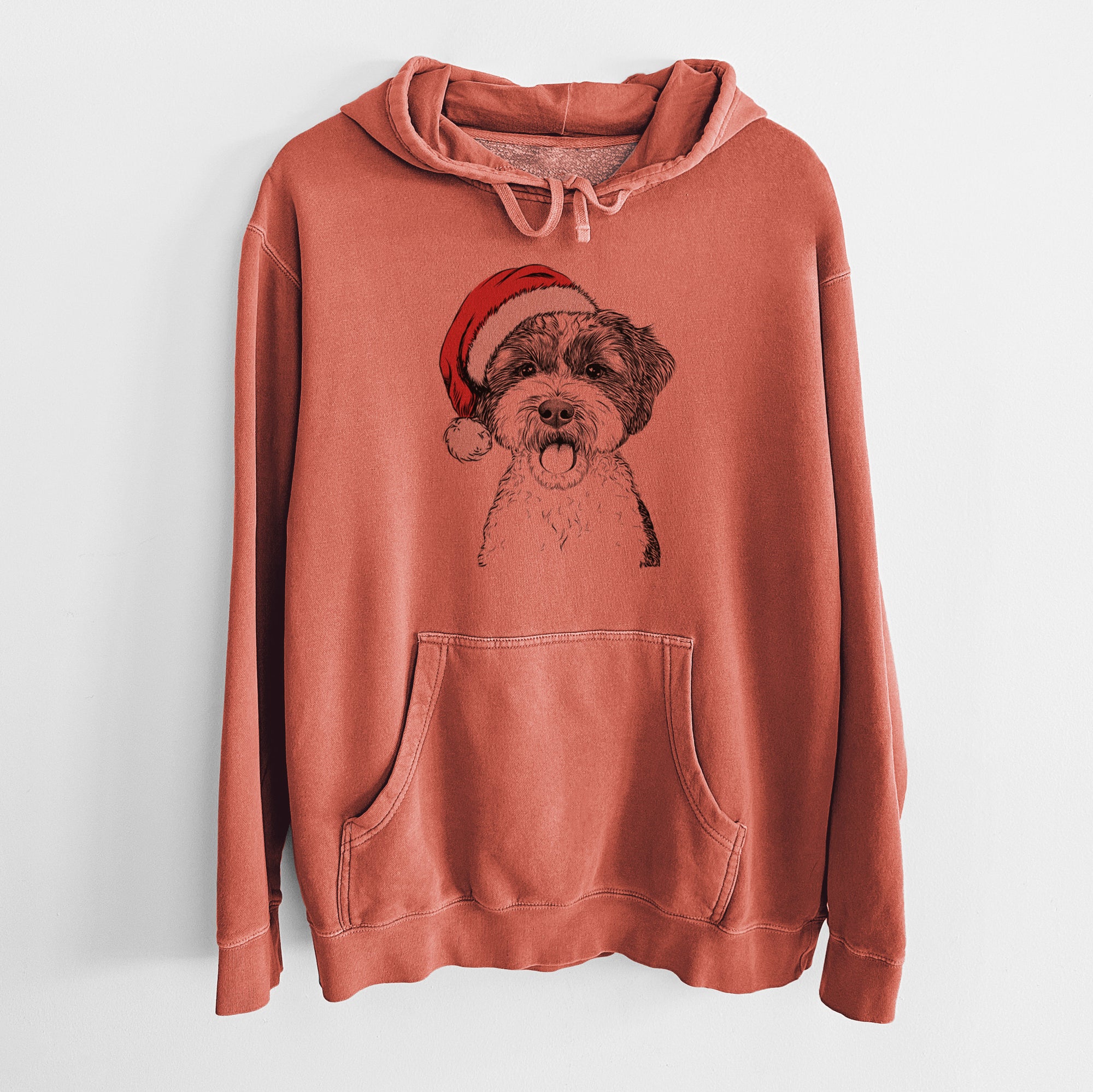 Santa Hat Bella the Cockapoo - Unisex Pigment Dyed Hoodie