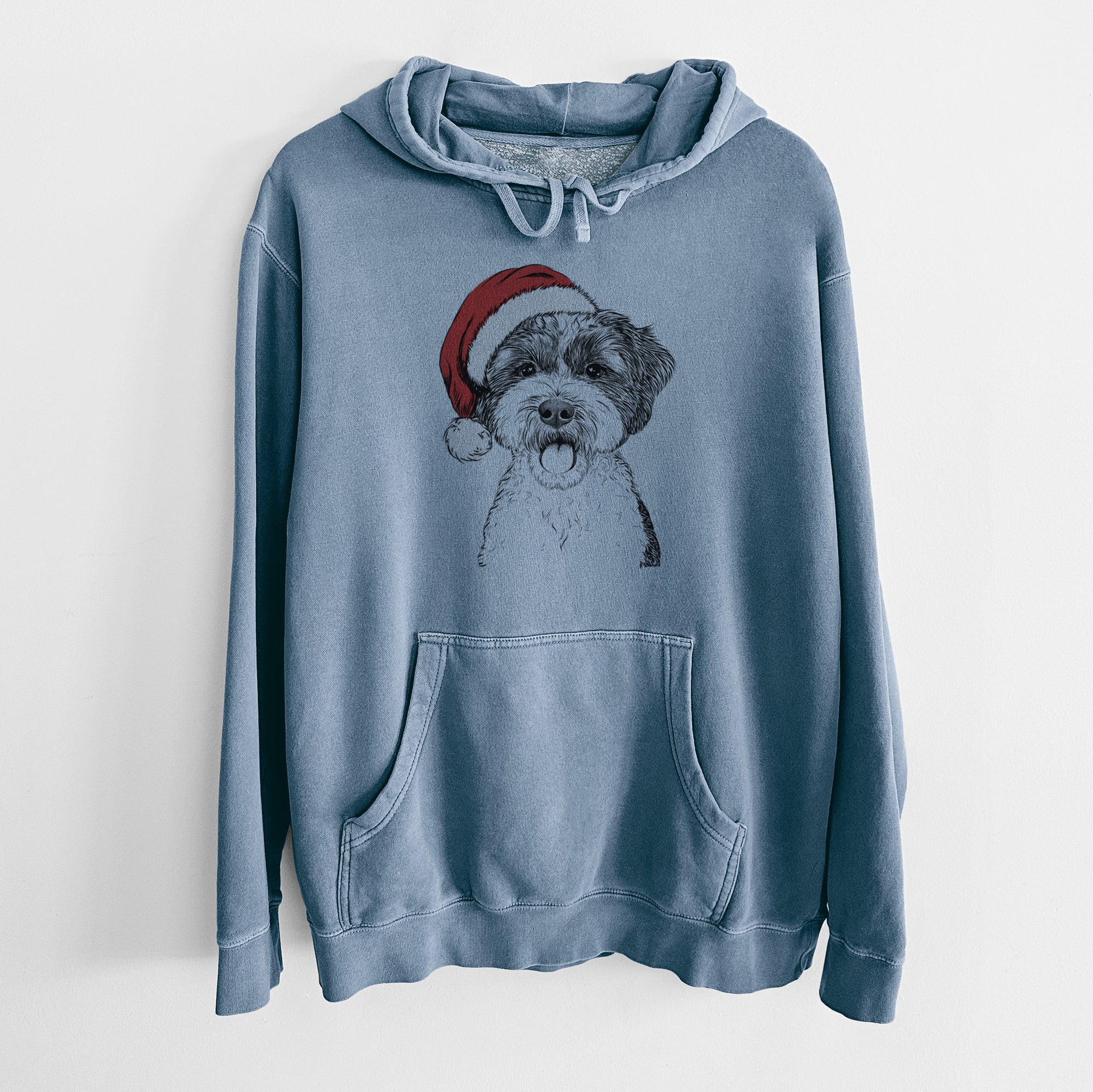 Santa Hat Bella the Cockapoo - Unisex Pigment Dyed Hoodie