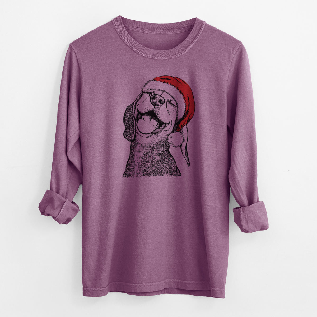 Santa Belle the Hound Mix - Men's Heavyweight 100% Cotton Long Sleeve