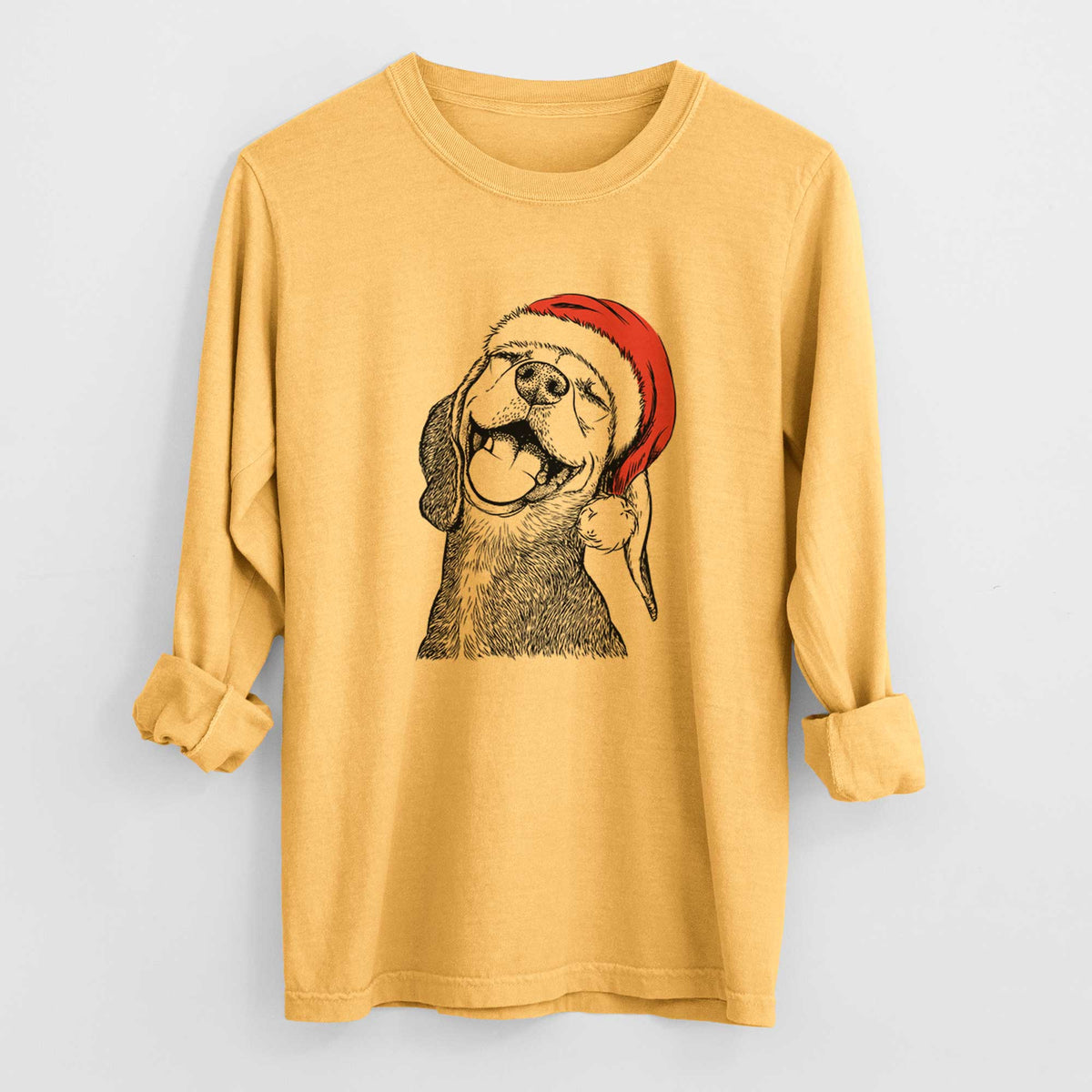 Santa Belle the Hound Mix - Men's Heavyweight 100% Cotton Long Sleeve