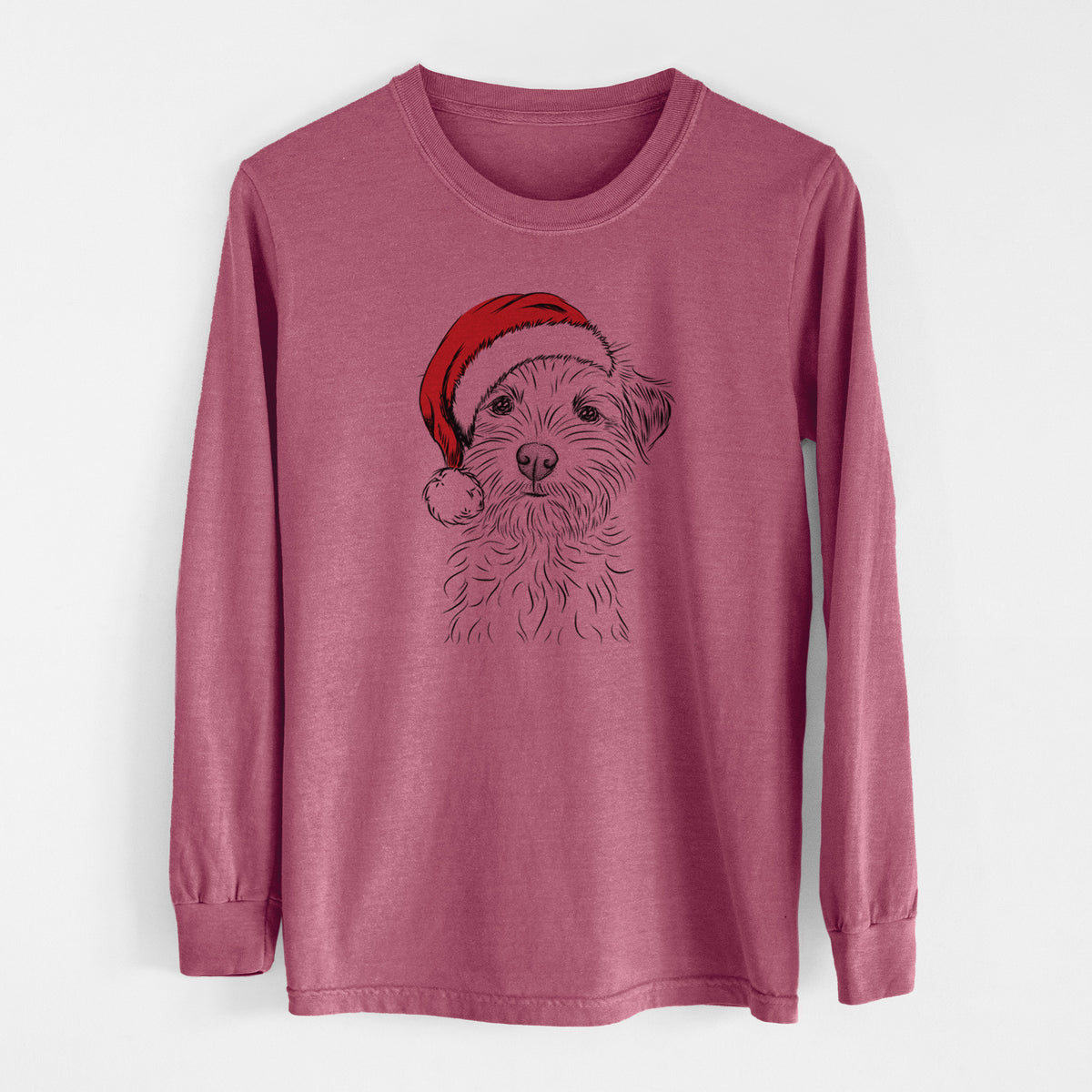 Santa Benjamin the Border Terrier - Men&#39;s Heavyweight 100% Cotton Long Sleeve