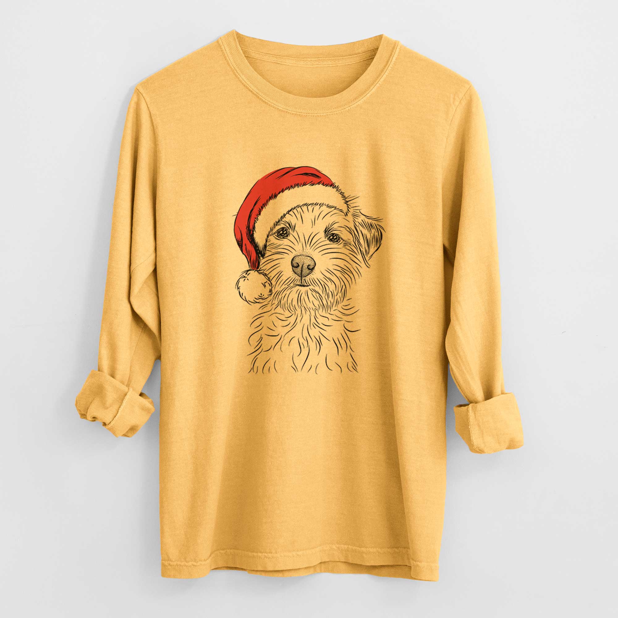 Santa Benjamin the Border Terrier - Men's Heavyweight 100% Cotton Long Sleeve