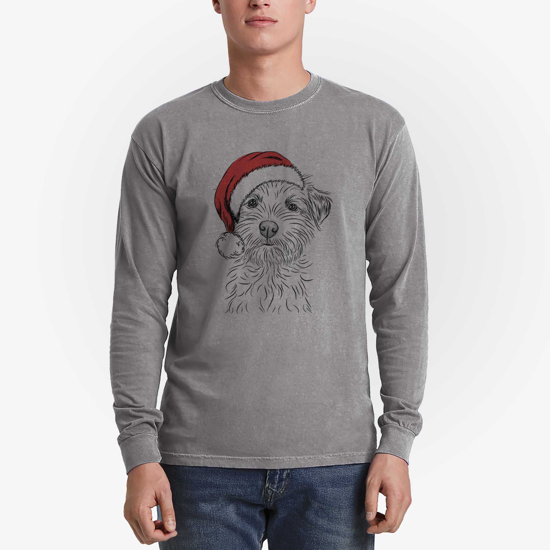 Santa Benjamin the Border Terrier - Men's Heavyweight 100% Cotton Long Sleeve